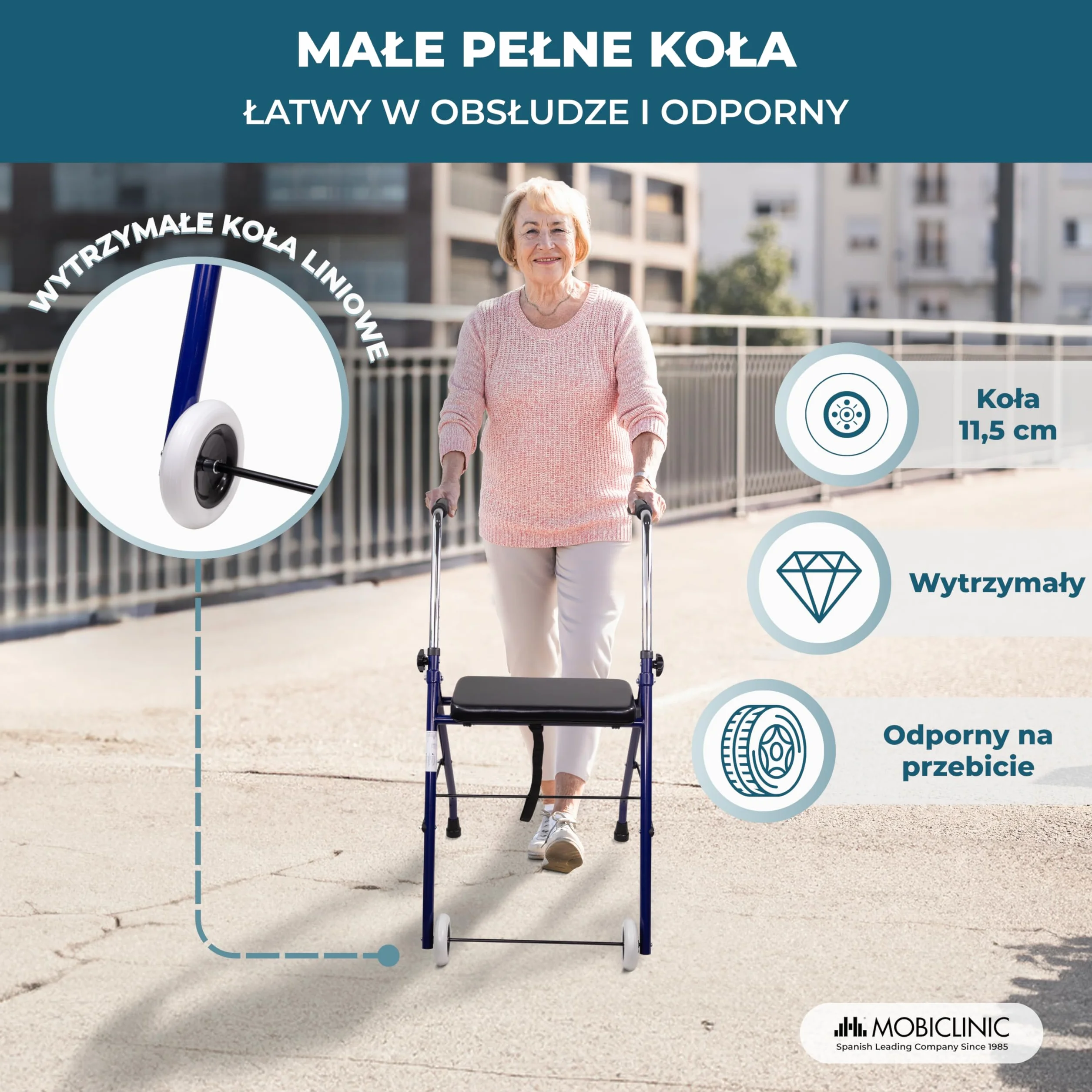 Emérita Mobiclinic Chodzik dla osób starszych Składany Siedzisko 2 koła Niebieski