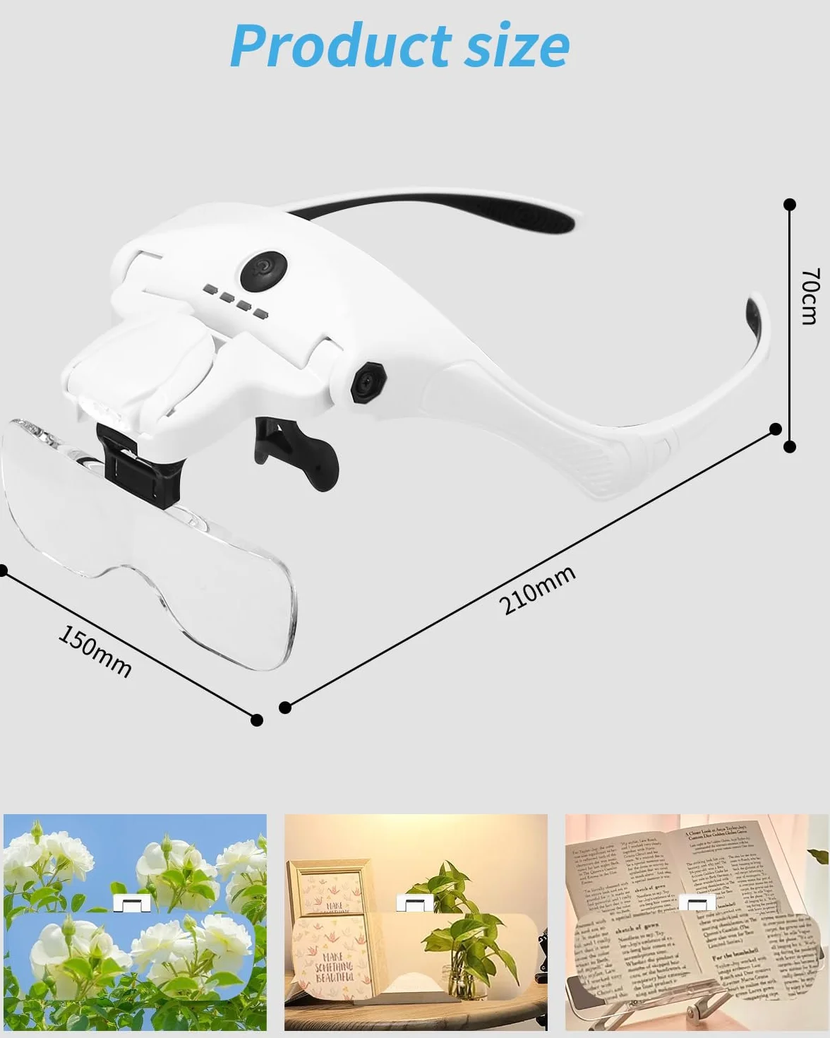 Okulary powiększające USB LED 5 soczewek 1,0x 1,5x 2,0x 2,5x 3,5x