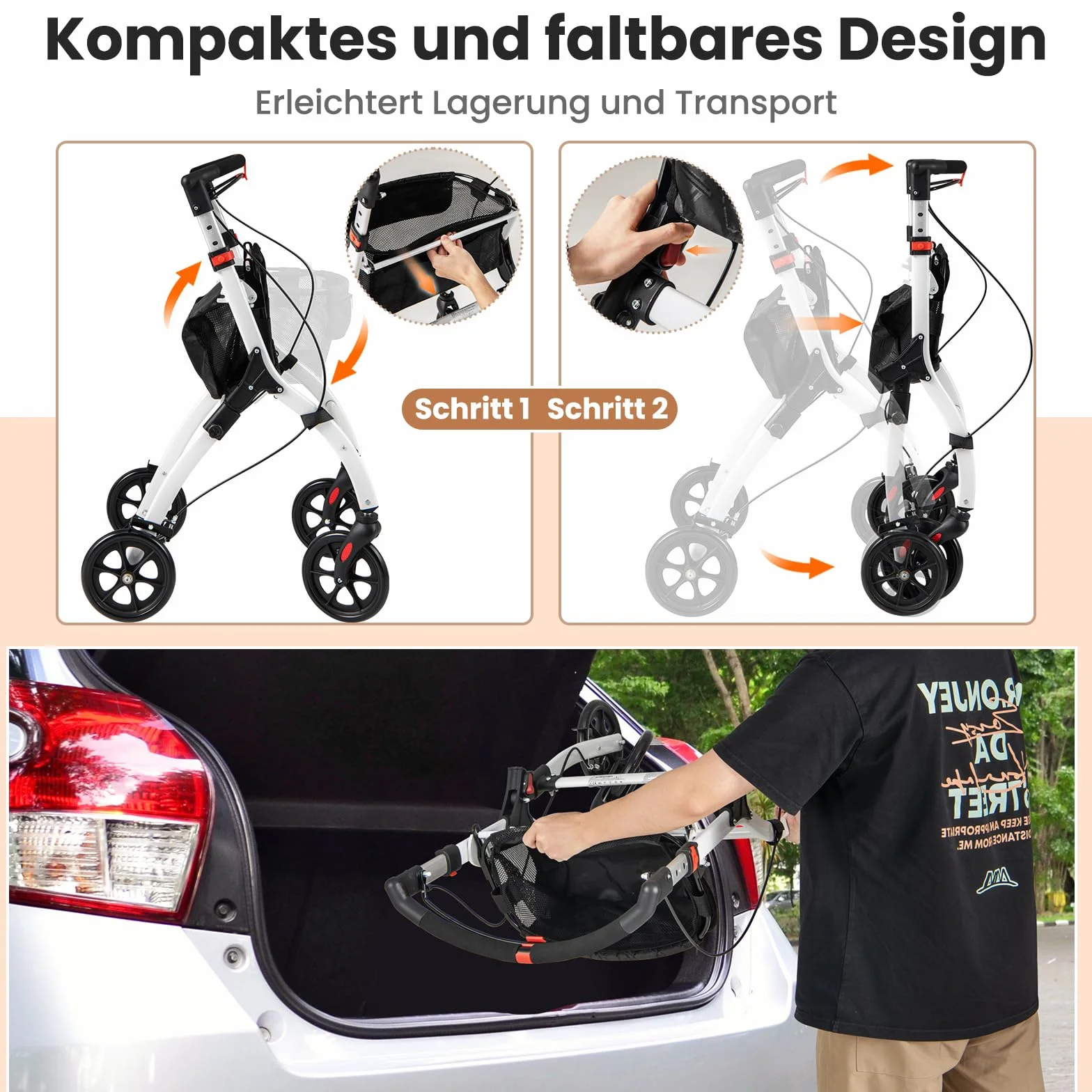 COSTWAY Wąski wózek składany z tacą do serwowania, 4 kołami i hamulcami, biały + czarny