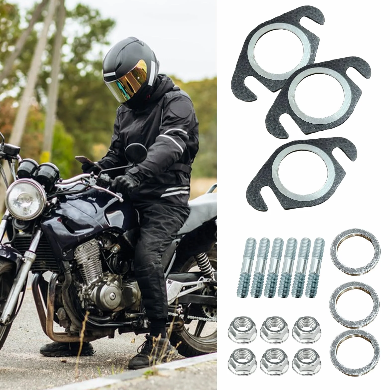 Uszczelka do rury wydechowej, 18 sztuk, uszczelka kolektora wydechowego z bolcem stojącym, uszczelki rury wydechowej do Peugeot 2t 50cc 2t Roller