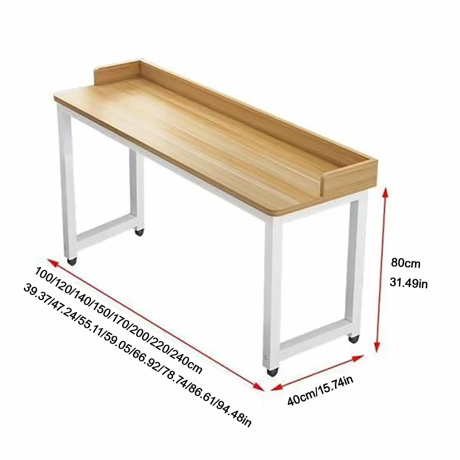 Stolik Pod Laptopa Nadłóżkowy z Kółkami 220x60cm Orzech Biały