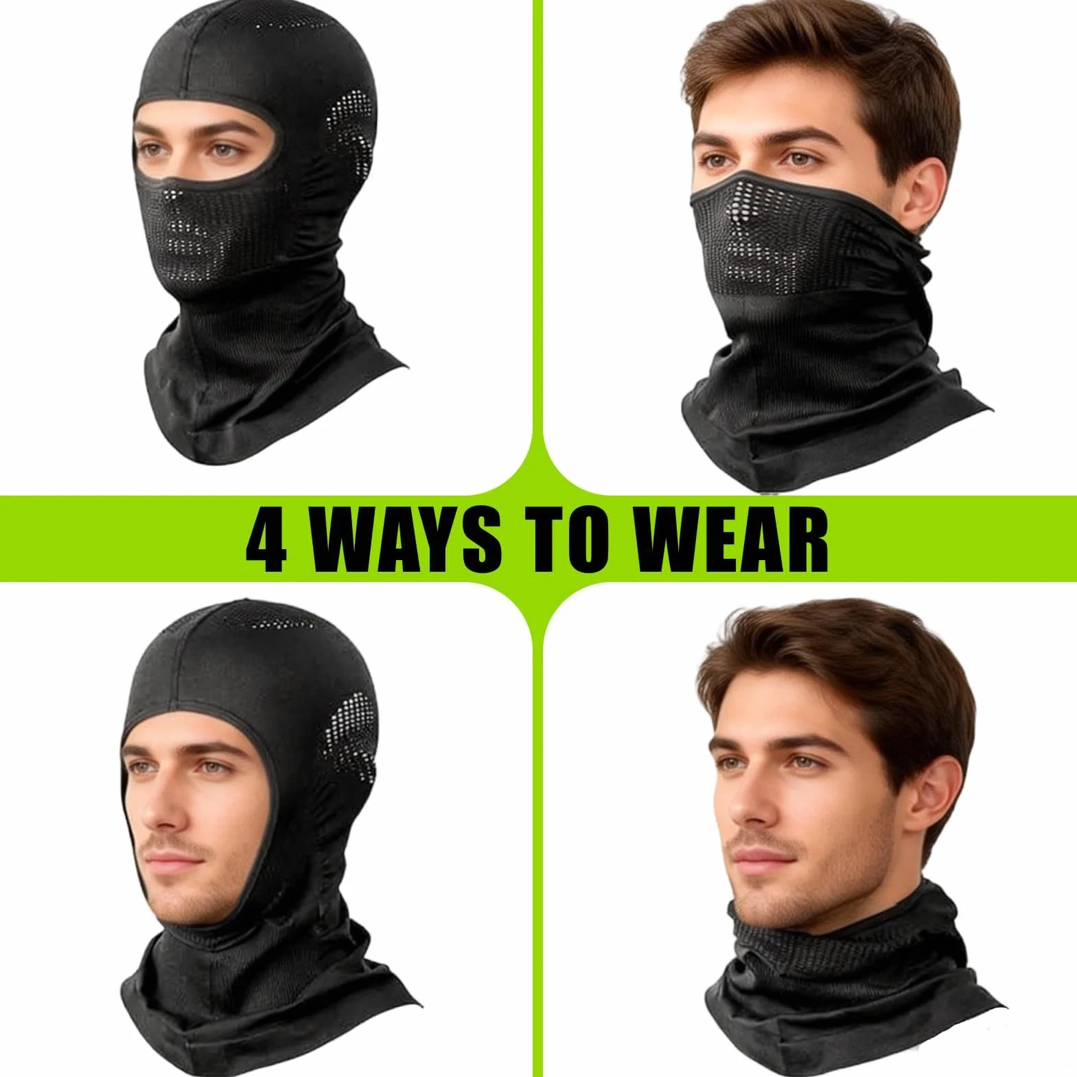 Kominiarka motocyklowa Balaclava do jazdy na rowerze, maska narciarska, oddychająca, odprowadzająca wilgoć, dla mężczyzn i kobiet, 4 warianty noszenia, unisex, na wiosnę, jesień i zimę