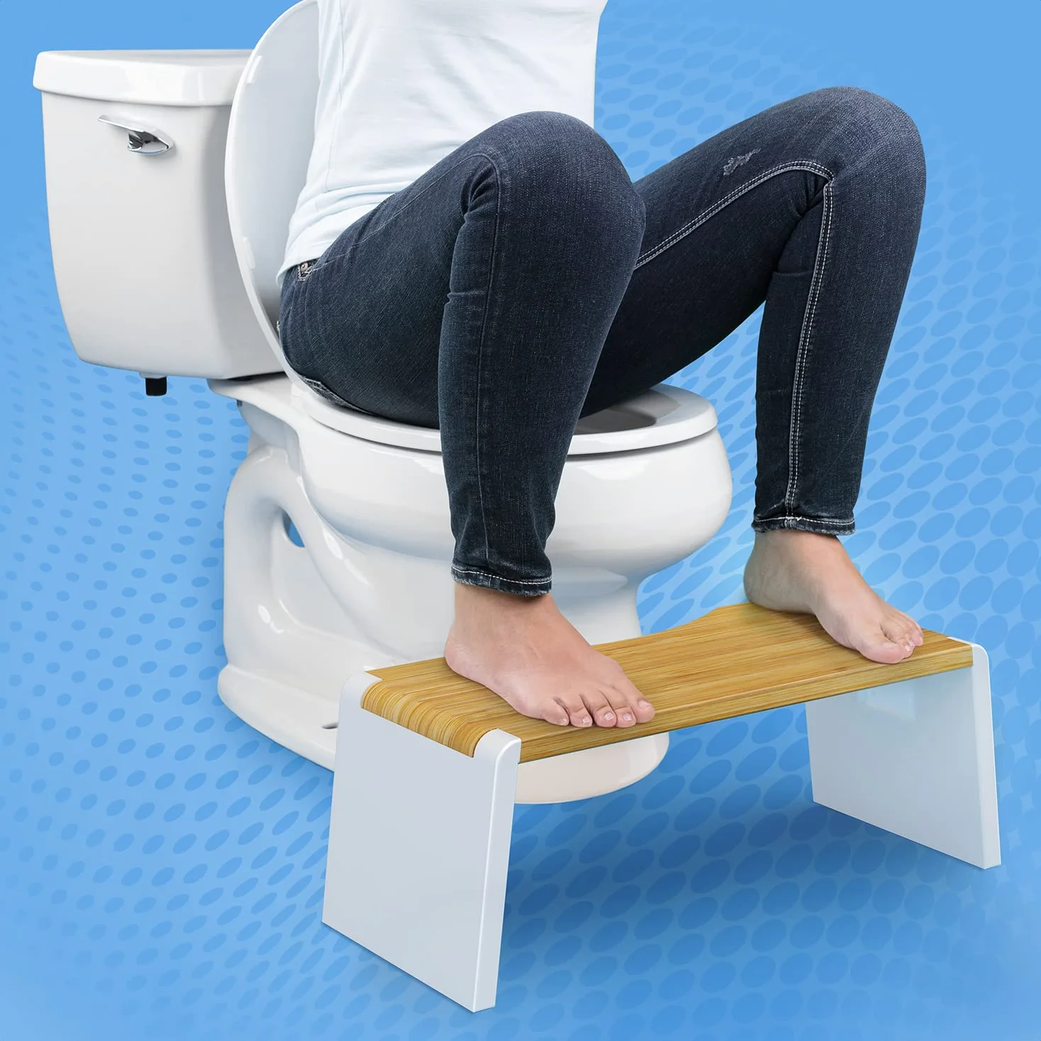Squatty Potty Stockholm SP-BAMBOO-STOCKHOLM Składany Stołek Bambusowy 7 Cali Brązowy Biały