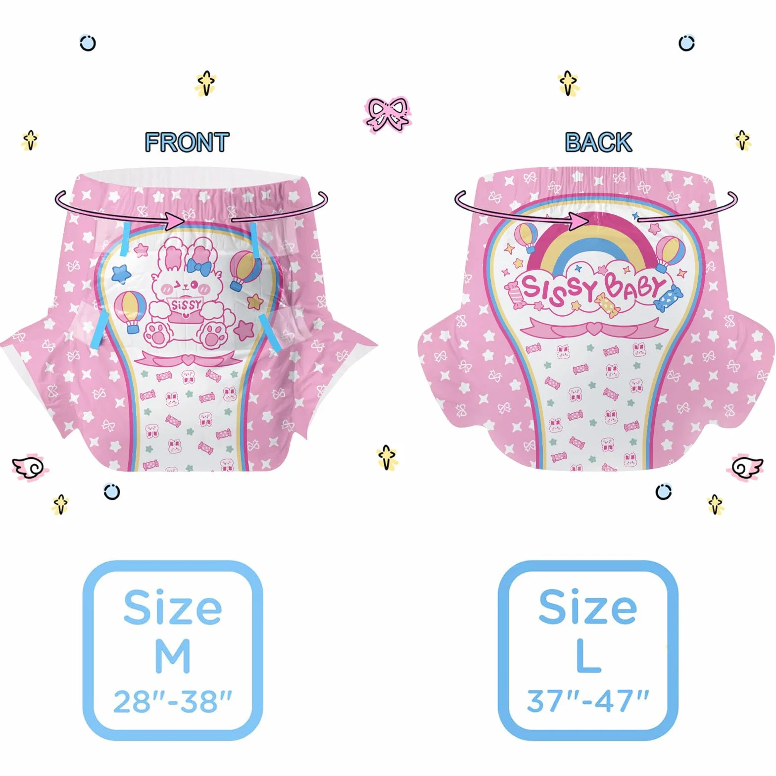 CutiePlusU Pieluchy dla dorosłych 10 sztuk jednorazowe majtki inkontynencyjne z zakładkami maksymalna chłonność na noc Sissy Baby duże 91-112 cm