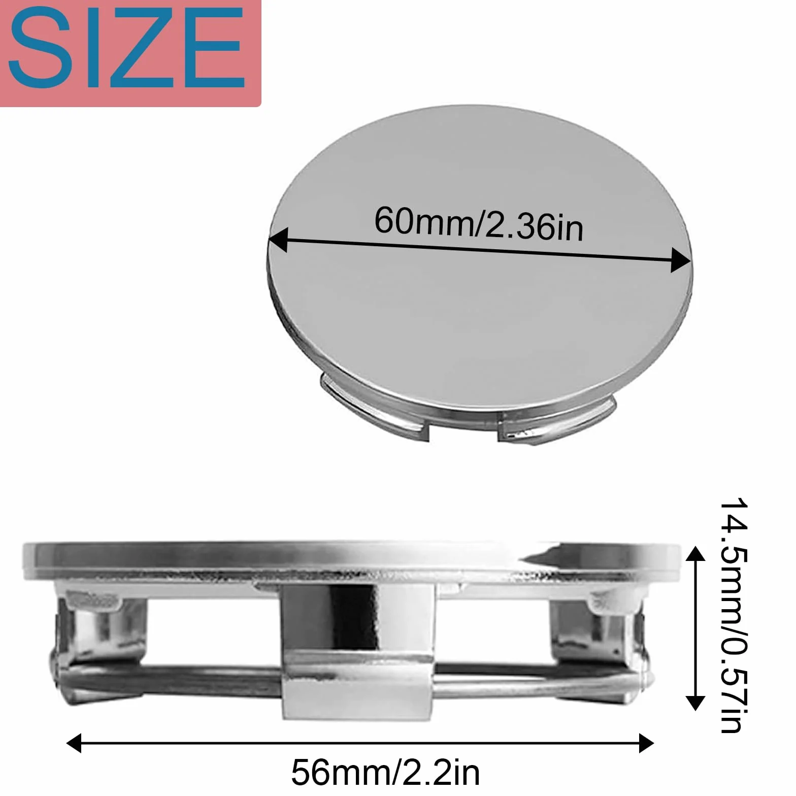 mohito 4 zatyczki do środka felgi, tworzywo ABS, osłona piasty OD 56 mm, ID 53 mm, osłona piasty środka koła, felgi kołpaki akcesoria samochodowe, srebrne