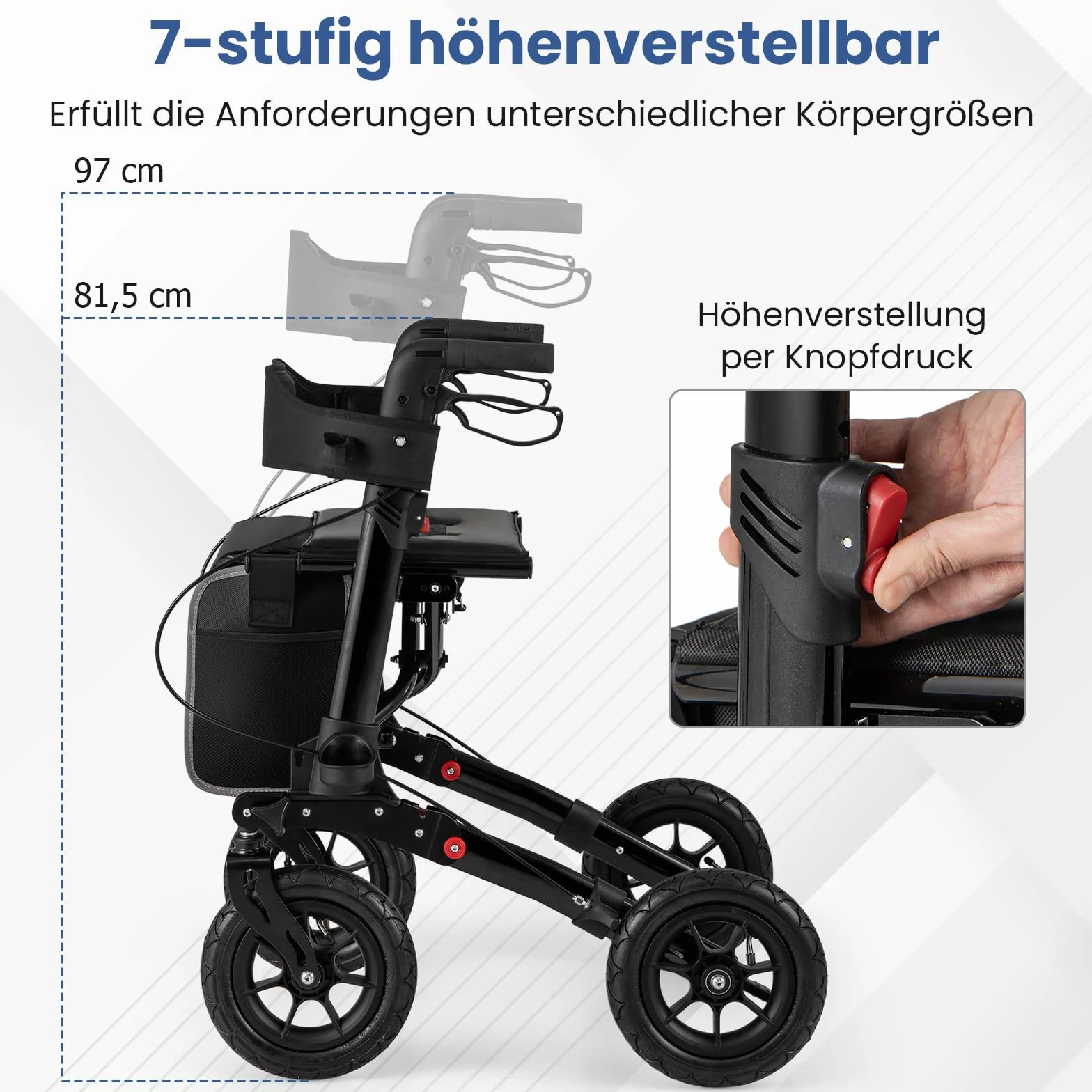 COSTWAY Chodzik z oponami pneumatycznymi składany aluminiowy do 140 kg 2 w 1 wózek inwalidzki i solator podróżny z 7-stopniową regulacją wysokości