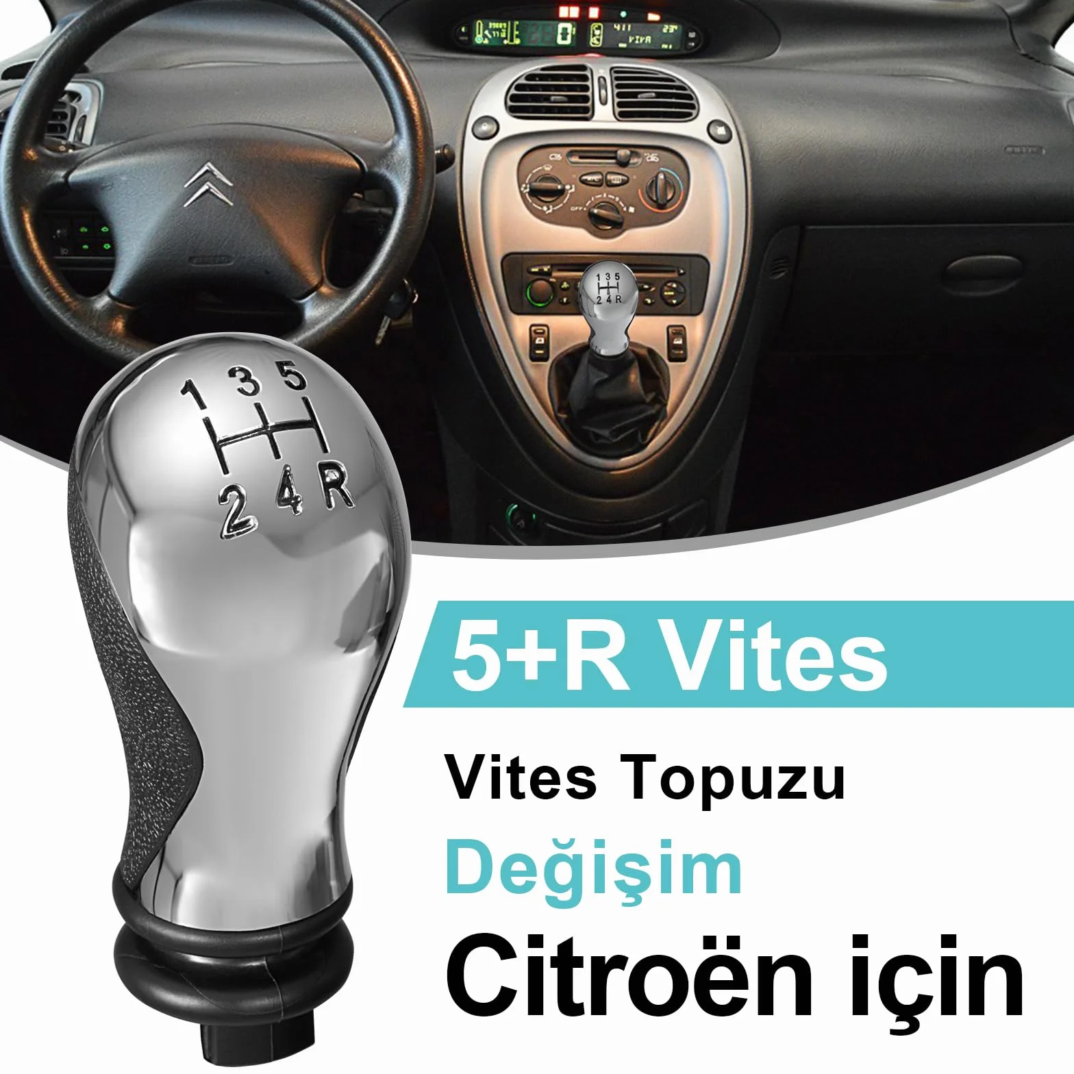 Spurtar ręczna gałka zmiany biegów 5 prędkości gałki zmiany biegów do Citroen C5 01-08 Xsara Picasso 1999-2008 - czarny i błyszczący chrom OE 2403Y8