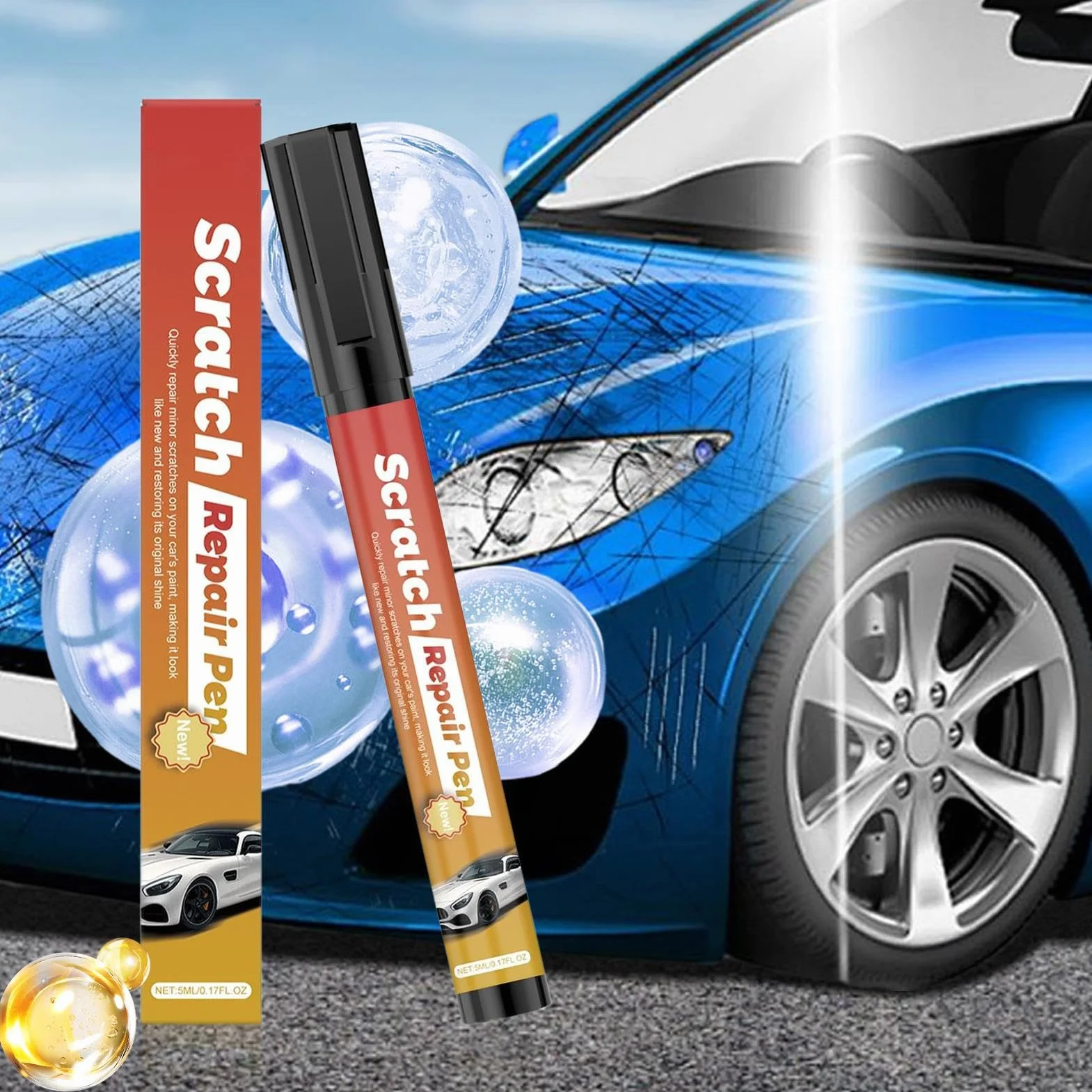 Car Scratch Removal Pen 5ml, Quick Fix Repair Paint Pen for Minor Car Scratches, Dings, Touch-Ups, Maintenance, Road Trip, Parking Lot, Garage, Auto Care
