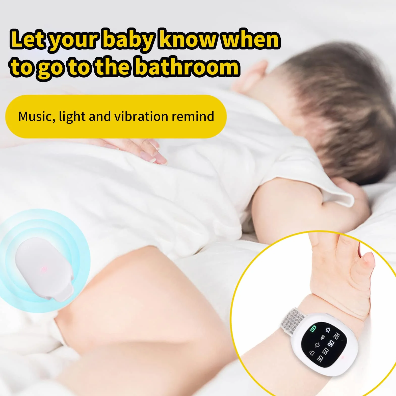 Bezprzewodowy Alarm na Moczenie 2 w 1 z USB, 4 Tryby, Muzyka i Wibracja dla Dzieci i Dorosłych