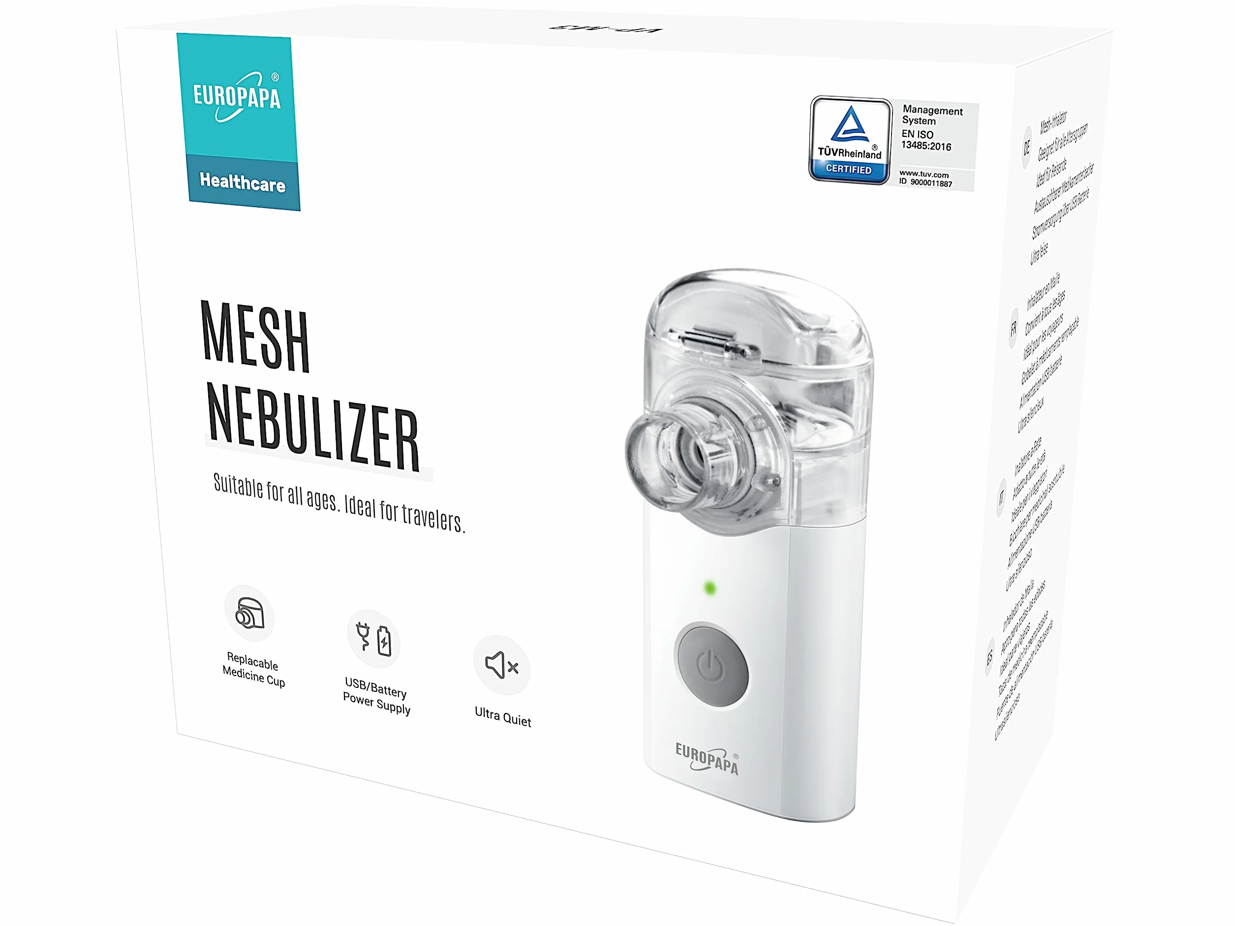 EUROPAPA Przenośny inhalator nebulizator z ustnikiem i maską, ładowany USB, cichy