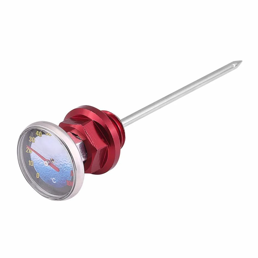 Dipstick do motocyklowego ze stopu aluminium wskaźnik poziomu Dipstick temperatura z termometrem do motocykla 125 cm³ (czerwony)