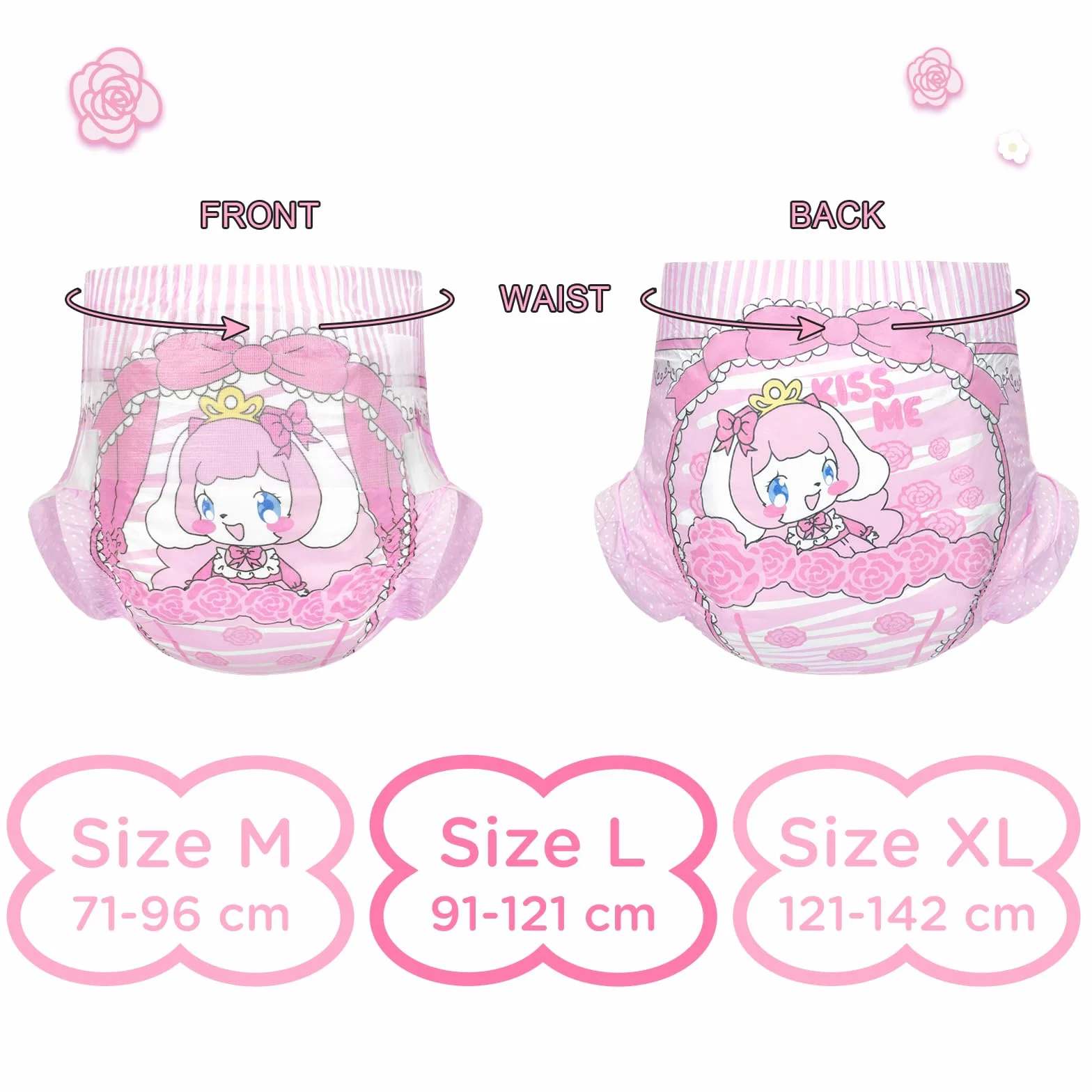 LittleForBig Pieluchy dla dorosłych z nadrukiem Regulowane zapięcie na rzep 10 sztuk M 71-96 cm