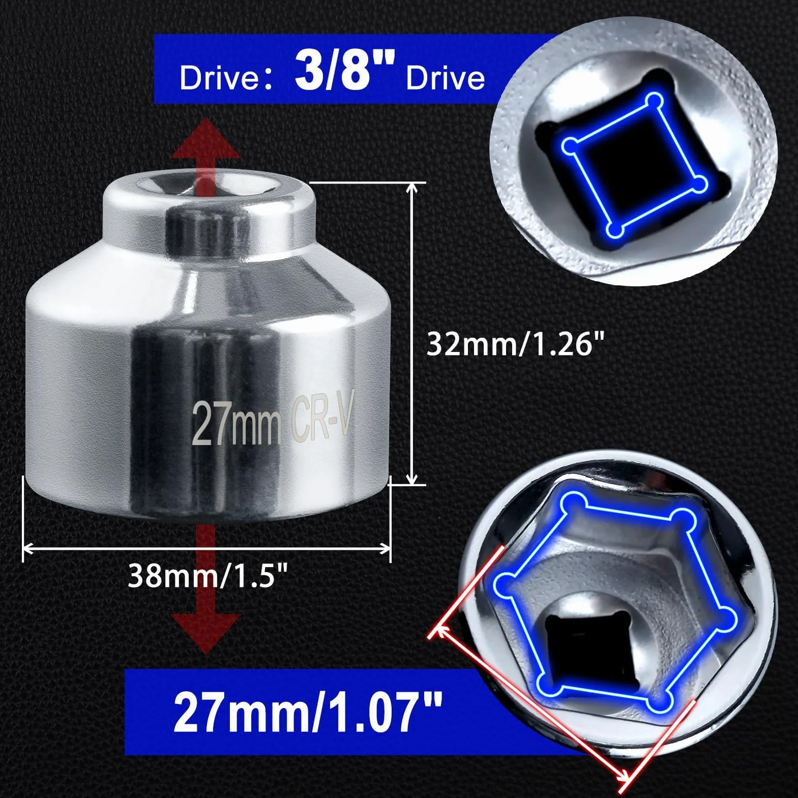 SPEEDWOX Klucz nasadowy filtra oleju 27 mm klucz niskoprofilowy narzędzie do usuwania filtra oleju 6-punktowe gniazdo 3/20.3 cm napęd pasuje do Mercedes Volkswagen Kia