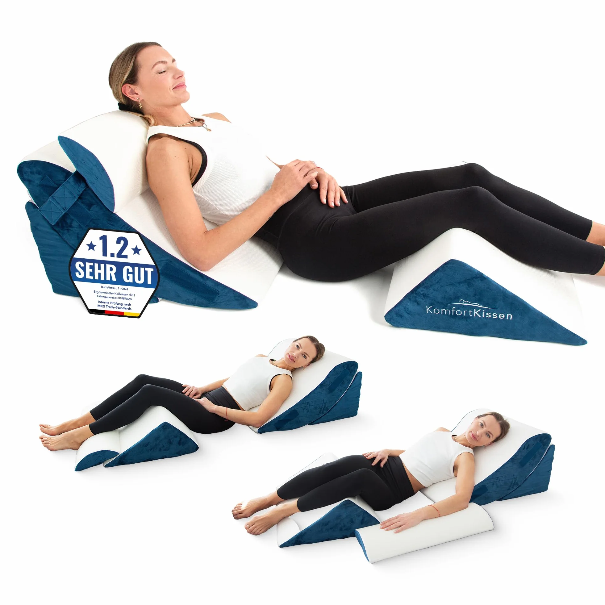 Ergonomiczny zestaw poduszek klinowych 4-częściowy 12 w 1 z wyjmowaną poszewką do spania i czytania