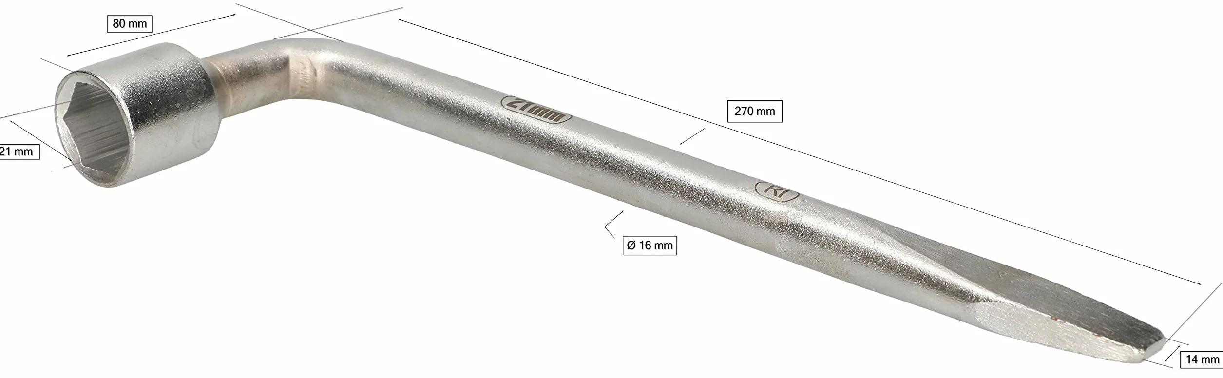 KOTARBAU® Klucz do kół samochodowych wygięty SizeName ze stali węglowej chromowany, srebro, 21 mm