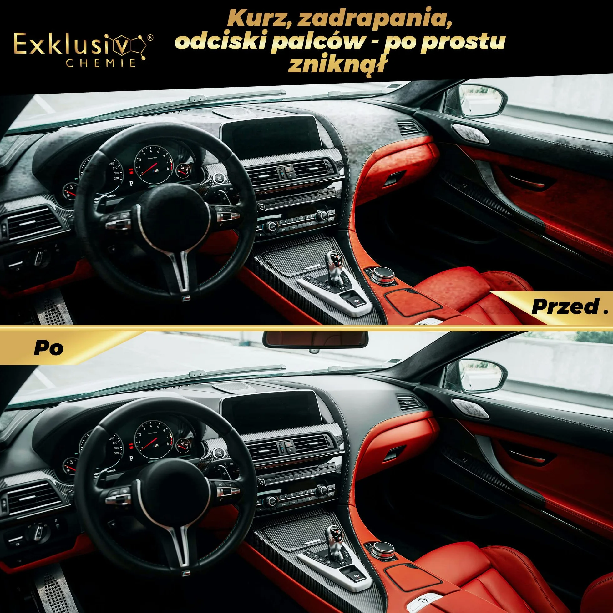 Exklusiv Chemie® Samochód do pielęgnacji kokpitu | Czyści i pielęgnuje deskę rozdzielczą i plastikowe powierzchnie | Wnętrze do pielęgnacji samochodu | Środek do czyszczenia tapicerki | Leczenie samochodów | 500 ml