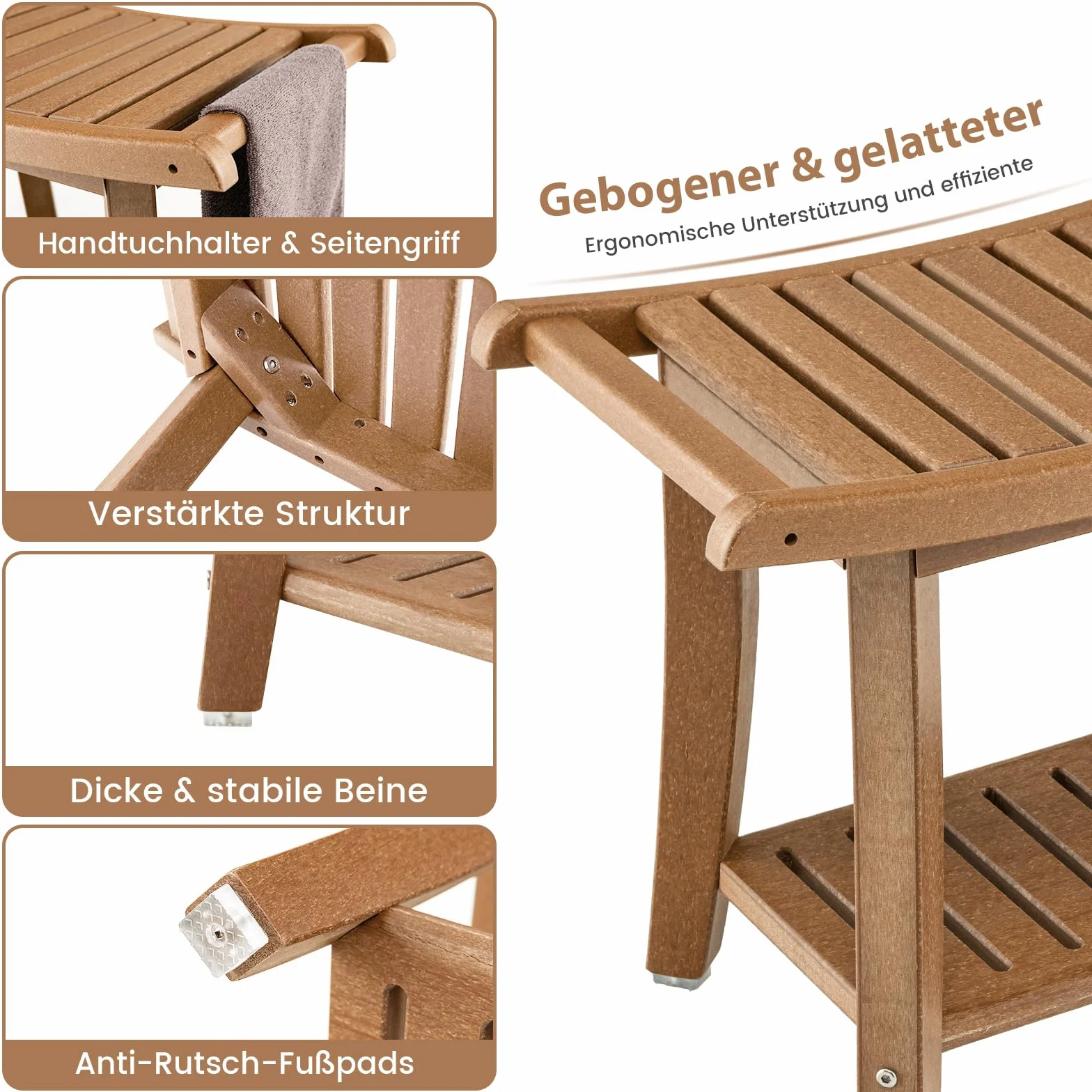 COSTWAY Ławka do kąpieli z regałem, taboret kąpielowy 170 kg, 60,5 x 34 x 48 cm