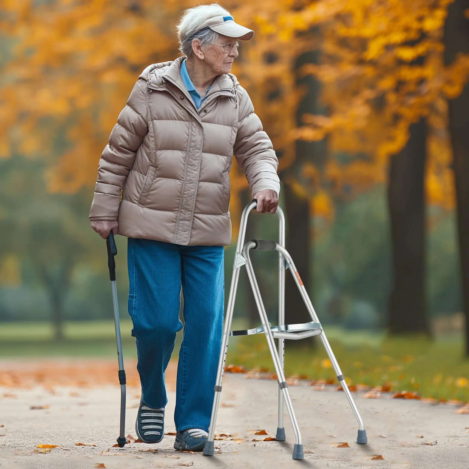 VEVOR Składany chodzik Hemi, chodzik na jedno ramię dla seniorów z 6-stopniową regulacją wysokości, aluminium