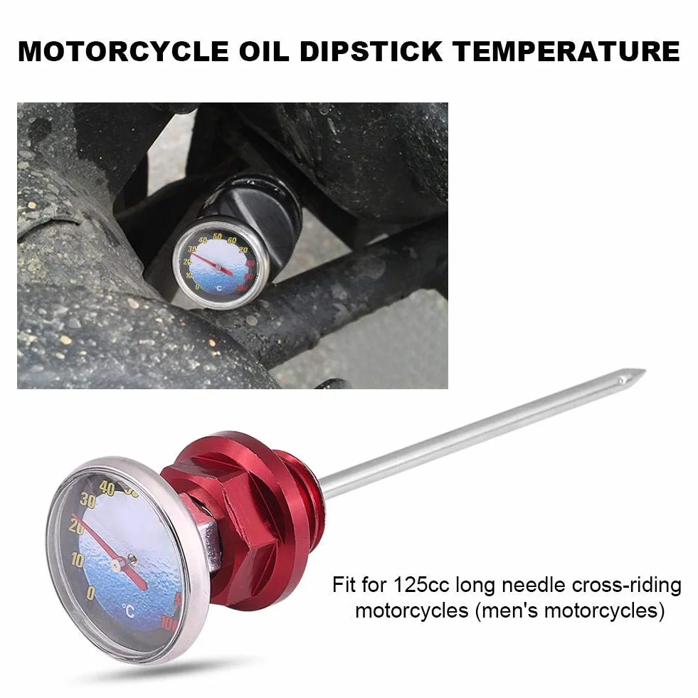 Dipstick do motocyklowego ze stopu aluminium wskaźnik poziomu Dipstick temperatura z termometrem do motocykla 125 cm³ (czerwony)