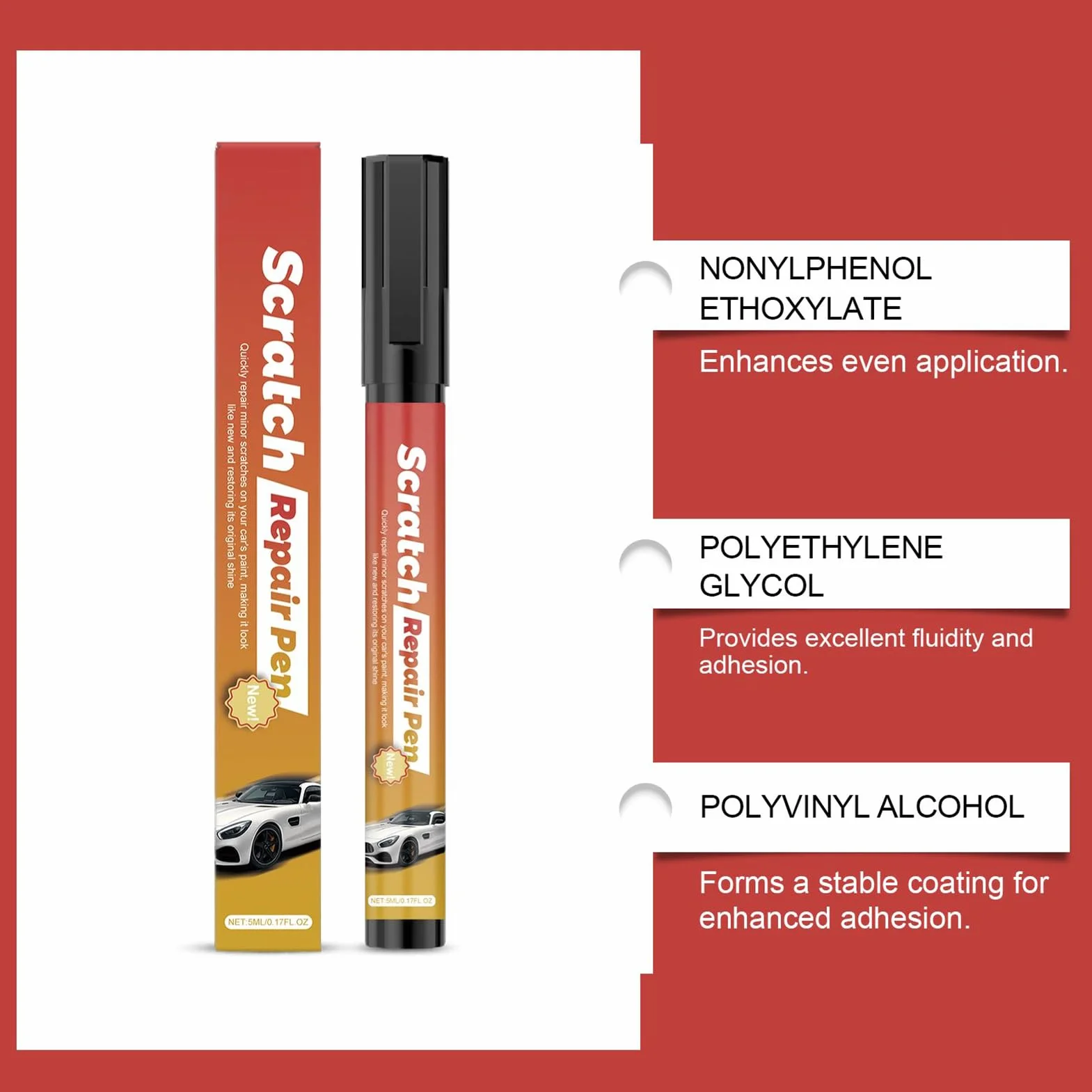 Car Scratch Removal Pen 5ml, Quick Fix Repair Paint Pen for Minor Car Scratches, Dings, Touch-Ups, Maintenance, Road Trip, Parking Lot, Garage, Auto Care
