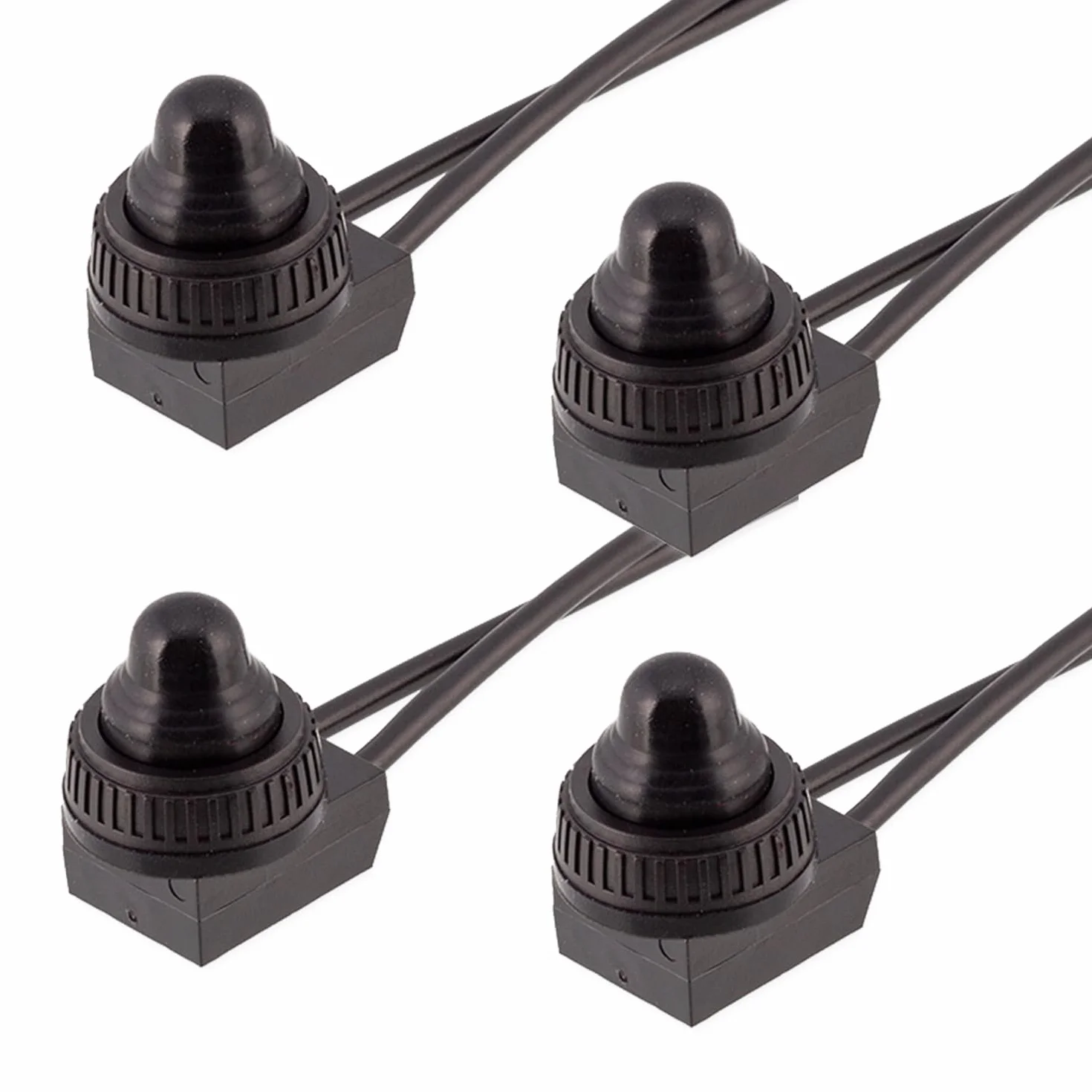 Powice 4 x mini przełącznik z drutem 0-250 V/6 A, okrągły, samozabezpieczający 2-biegunowy mikroprzełącznik 12 V, mikroprzełącznik z wodoodporną pokrywą, przycisk 6 A/12 V, odpowiedni do montażu w