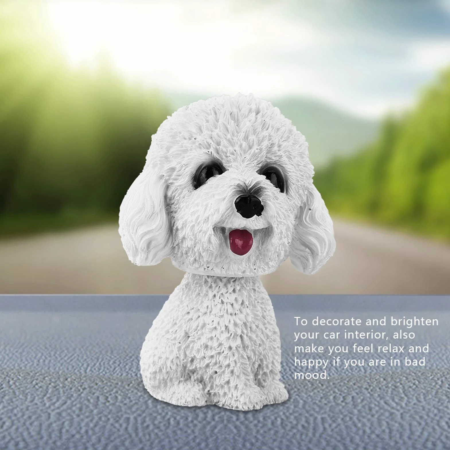 Kiwający Pies do Samochodu Tańcząca Bobble Head Dog Westie Deska Rozdzielcza Żywica Biała Symulacja Potrząsająca głową Pies Decor Bobble Head Zabawka Wnętrze Samochodu Ozdoba (Miś (biały))