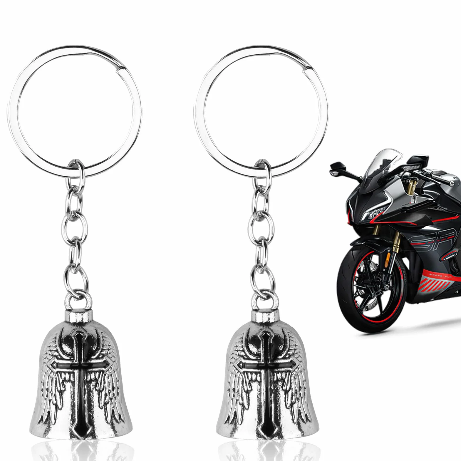 Guardian Bell, 2 sztuki dzwonków motocyklowych Guardian Bell, dzwonek motocyklowy, stal nierdzewna, zawieszka na akcesoria motocyklowe i breloczki do kluczy