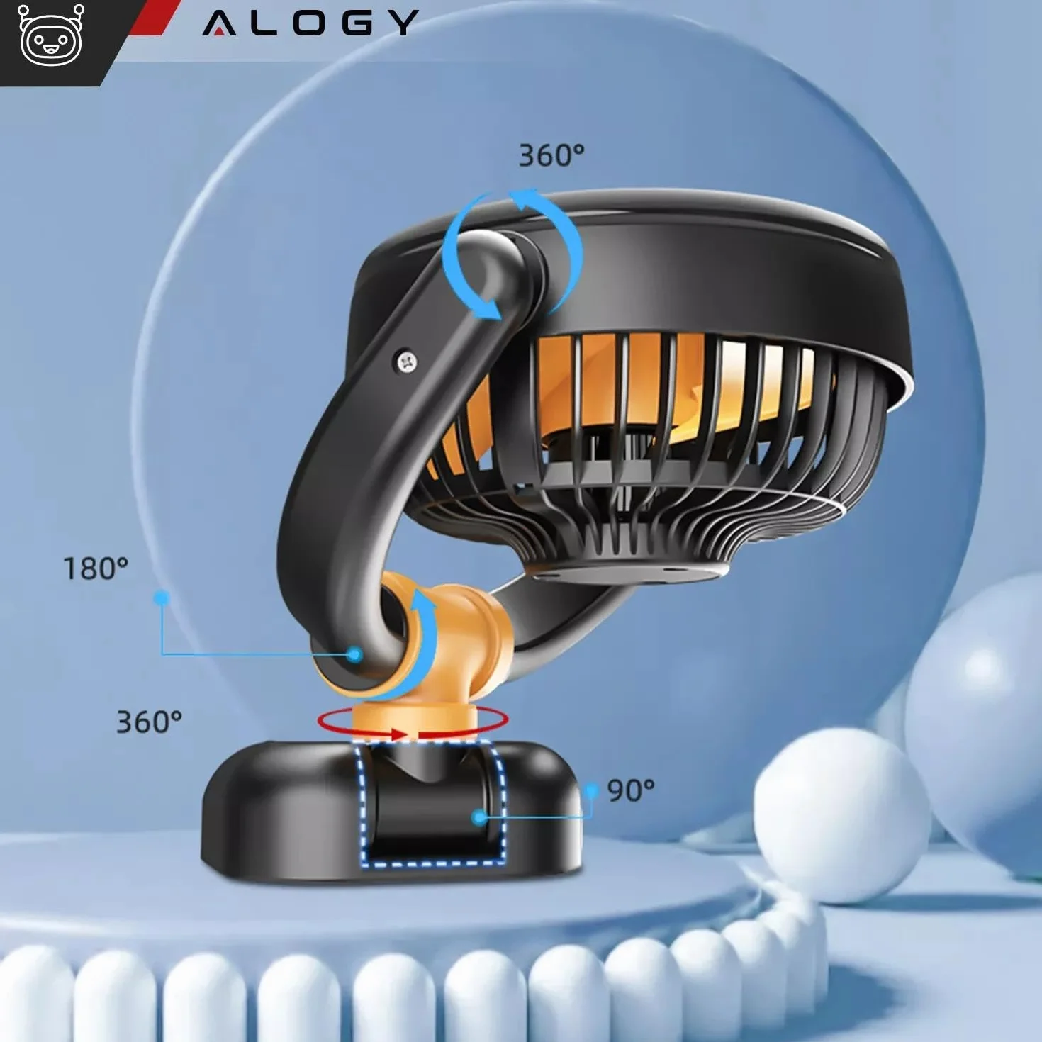 Alogy Wentylator Samochodowy Mini Mały Wiatrak Pod Zapalniczkę Regulacja 360 12V