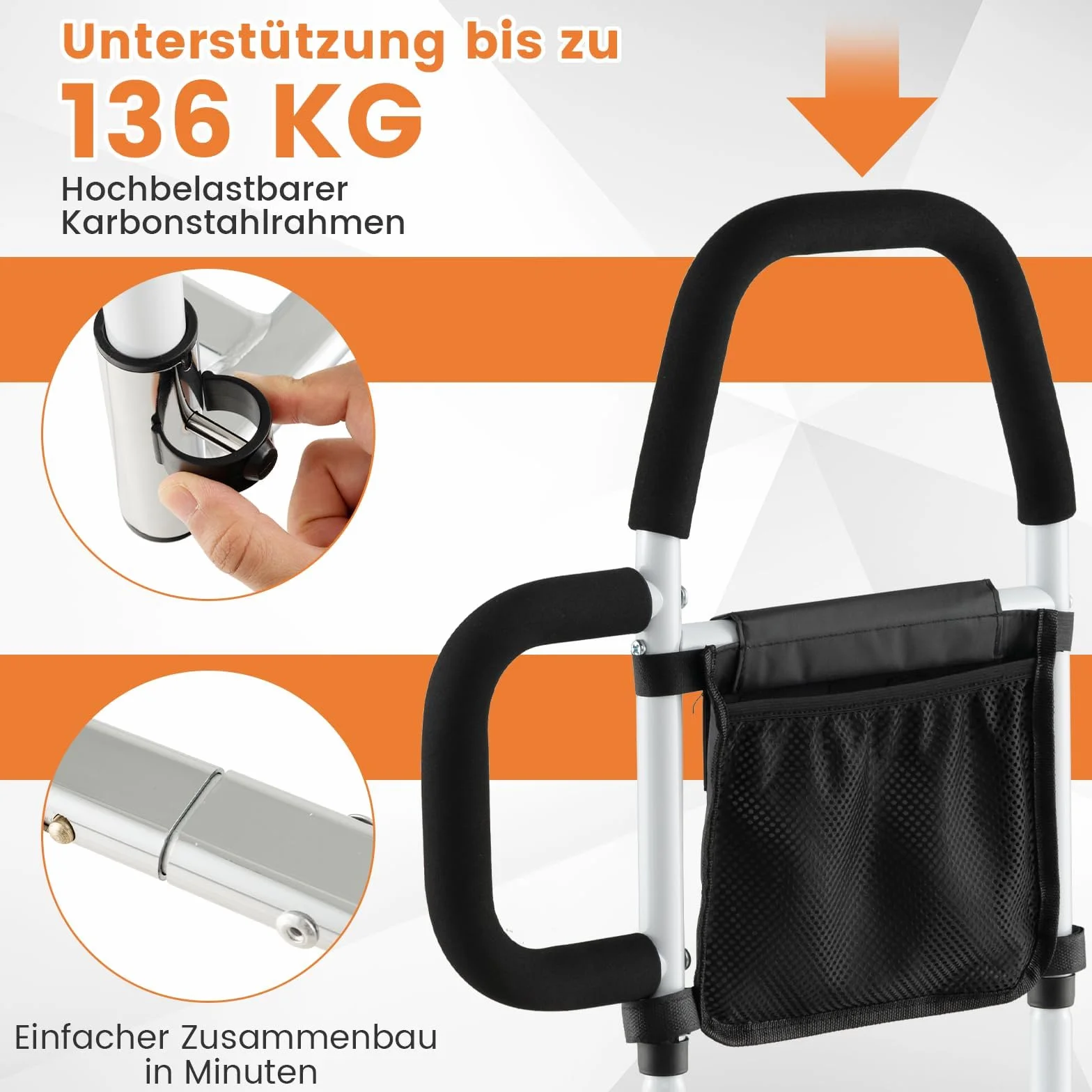 COSTWAY Kratka do łóżka z poręczami, pomoc przy wstawaniu, do 136 kg, boczna ochrona łóżka