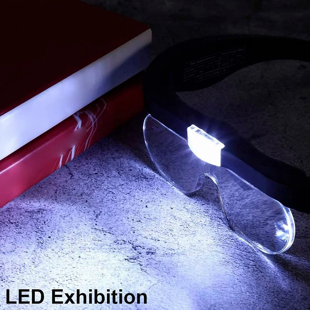 Lupa na głowę z ładowaniem USB 2 diody LED 4-soczewkowa 1,5X 2,5X 3,5X 5X