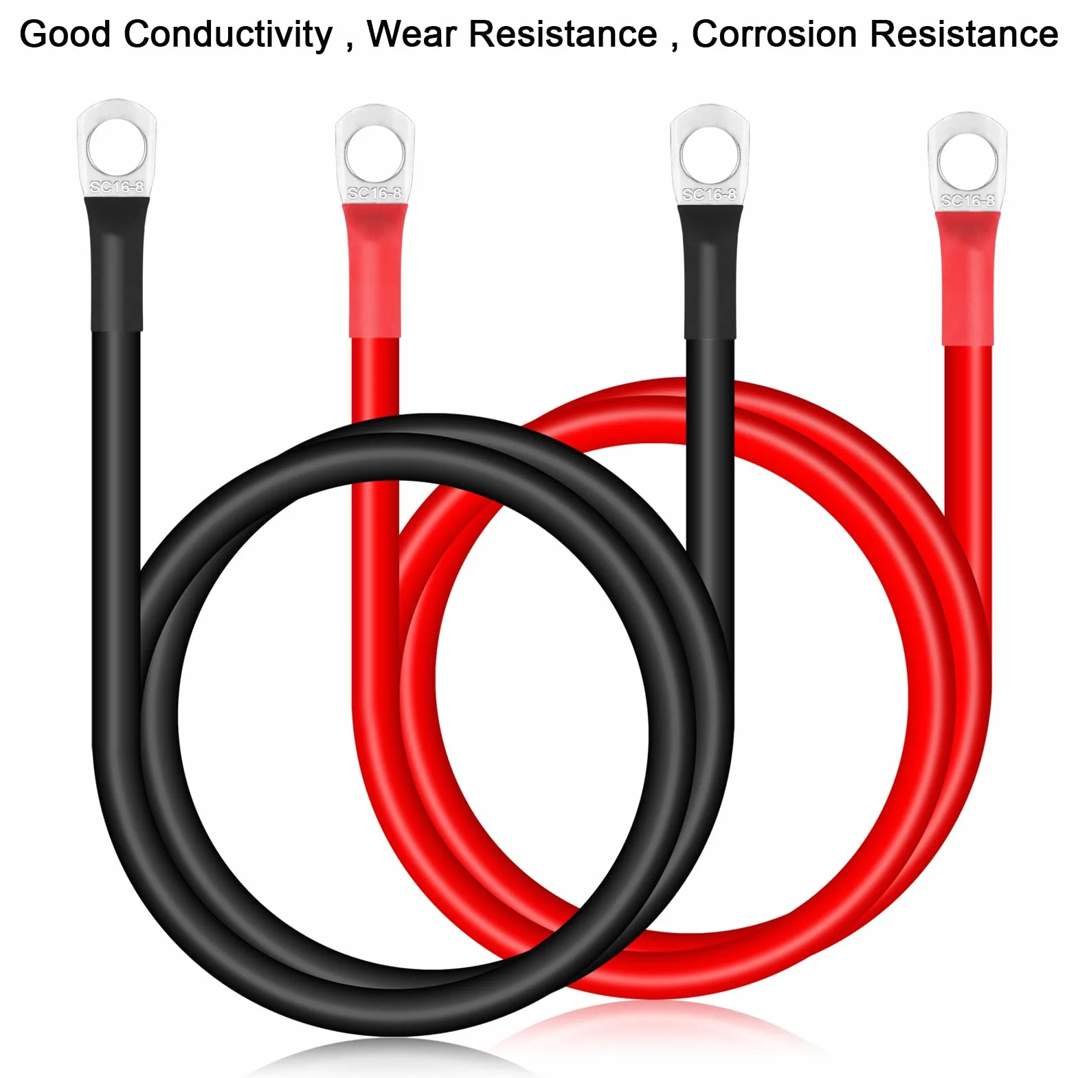 Zocipro 2 szt kabel do akumulatora 70 cm, 16 mm², kabel do akumulatora M8, 12 V, 5AWG, kabel do ładowania akumulatora z końcówkami pierścieniowymi M8, miedziany, elastyczny drut, do samochodów
