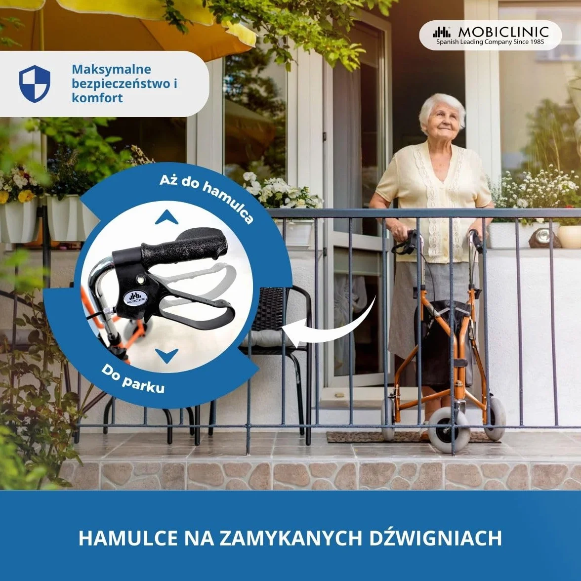 Mobiclinic Caleta Podpórka trzykołowa z koszykiem i hamulcem na rączkach Pomarańczowy