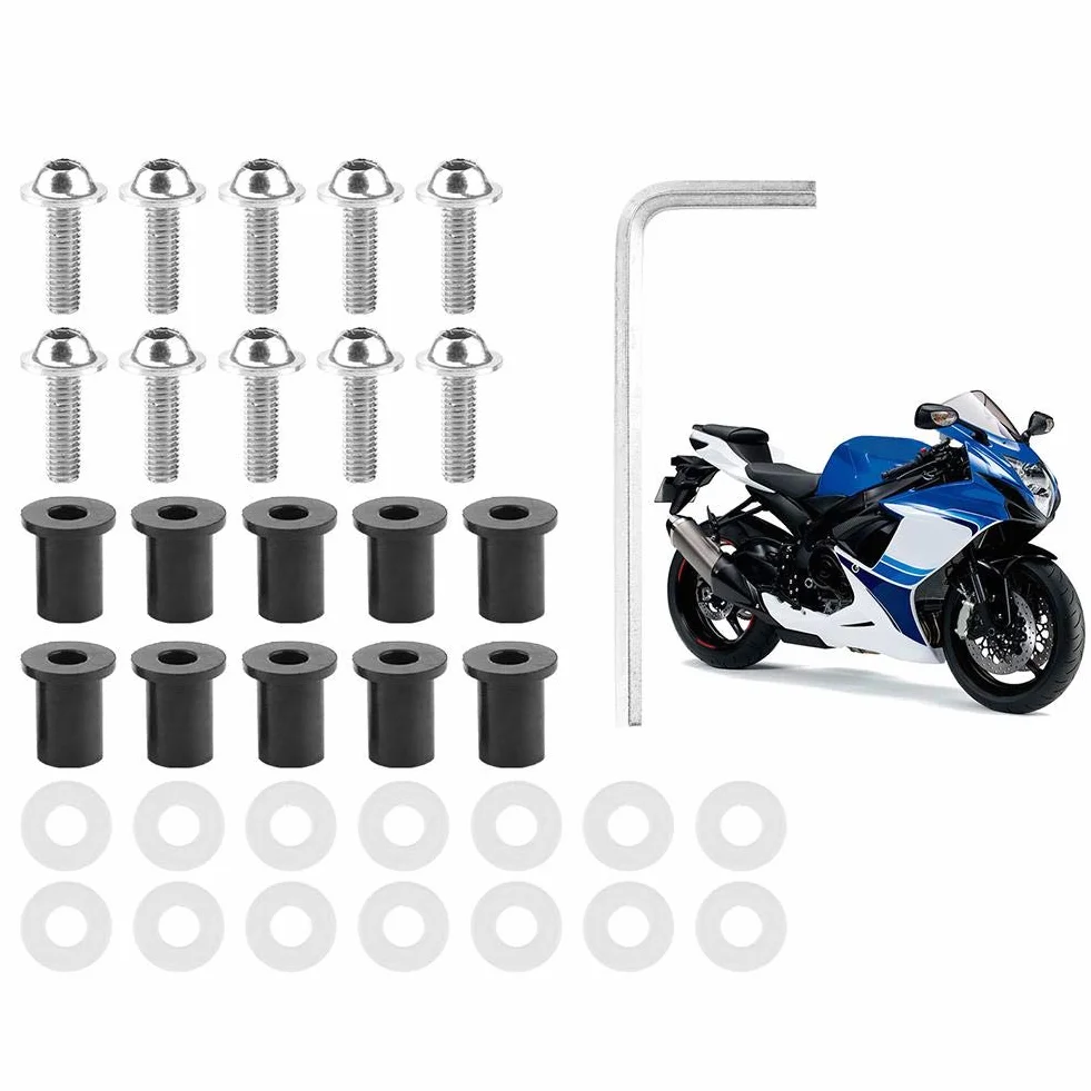 Zestaw śrub do szyby motocykla Zestaw śrub do przedniej szyby Zestaw ze stali nierdzewnej Czarne śruby Nakrętki podkładki do wymiany szyb przednich (srebrne)