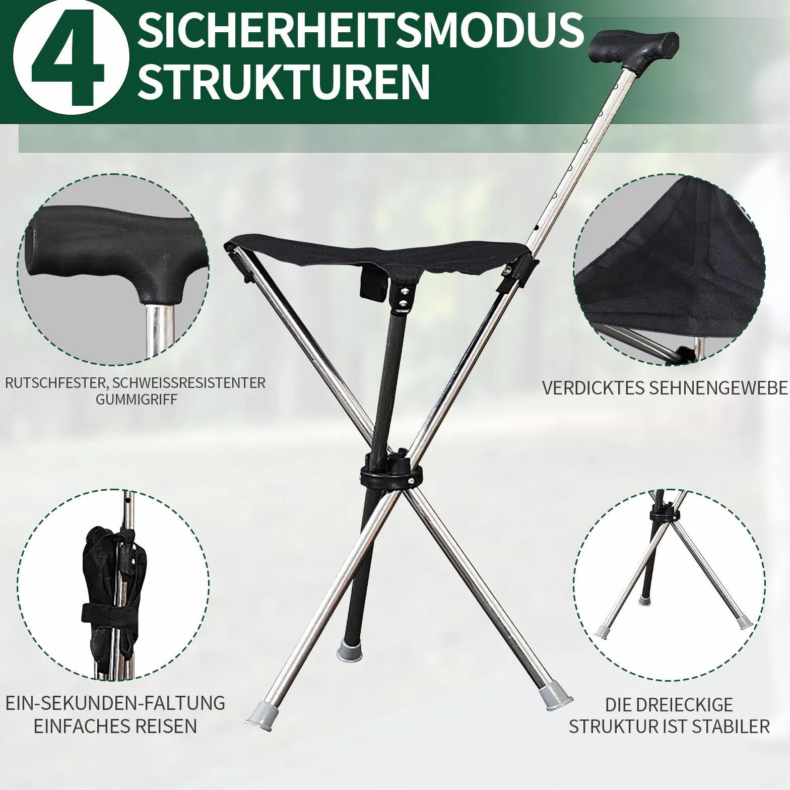 Składany kij z siedziskiem 80-90 cm, antypoślizgowa silikonowa podstawa, nośność 100 kg