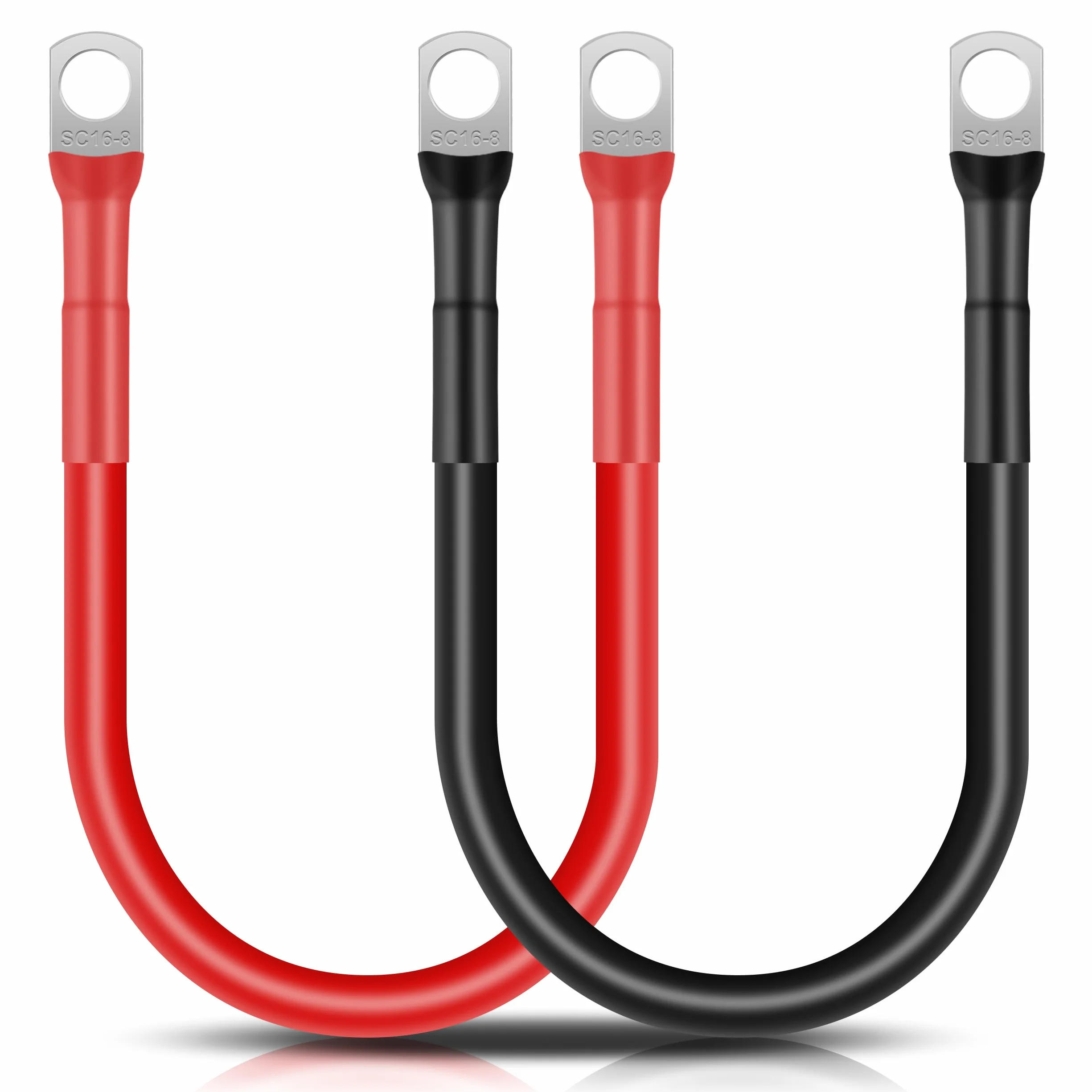 kable akumulatorowe 14mm² 30cm kabel do akumulatora 12V 6AWG miedziany z kleszczami M8 do samochodu, motocykla, jednostki morskiej, solarnej, kolor: czarny i czerwony, 2 sztuki