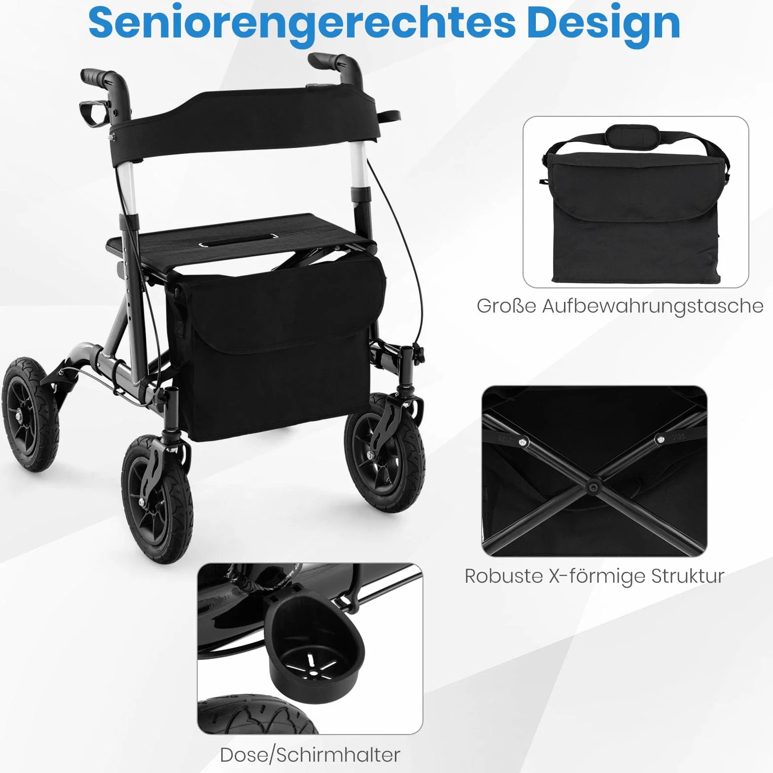 GOPLUS Rollator składany, 6-stopniowa regulacja wysokości, aluminiowy, obciążenie do 160 kg