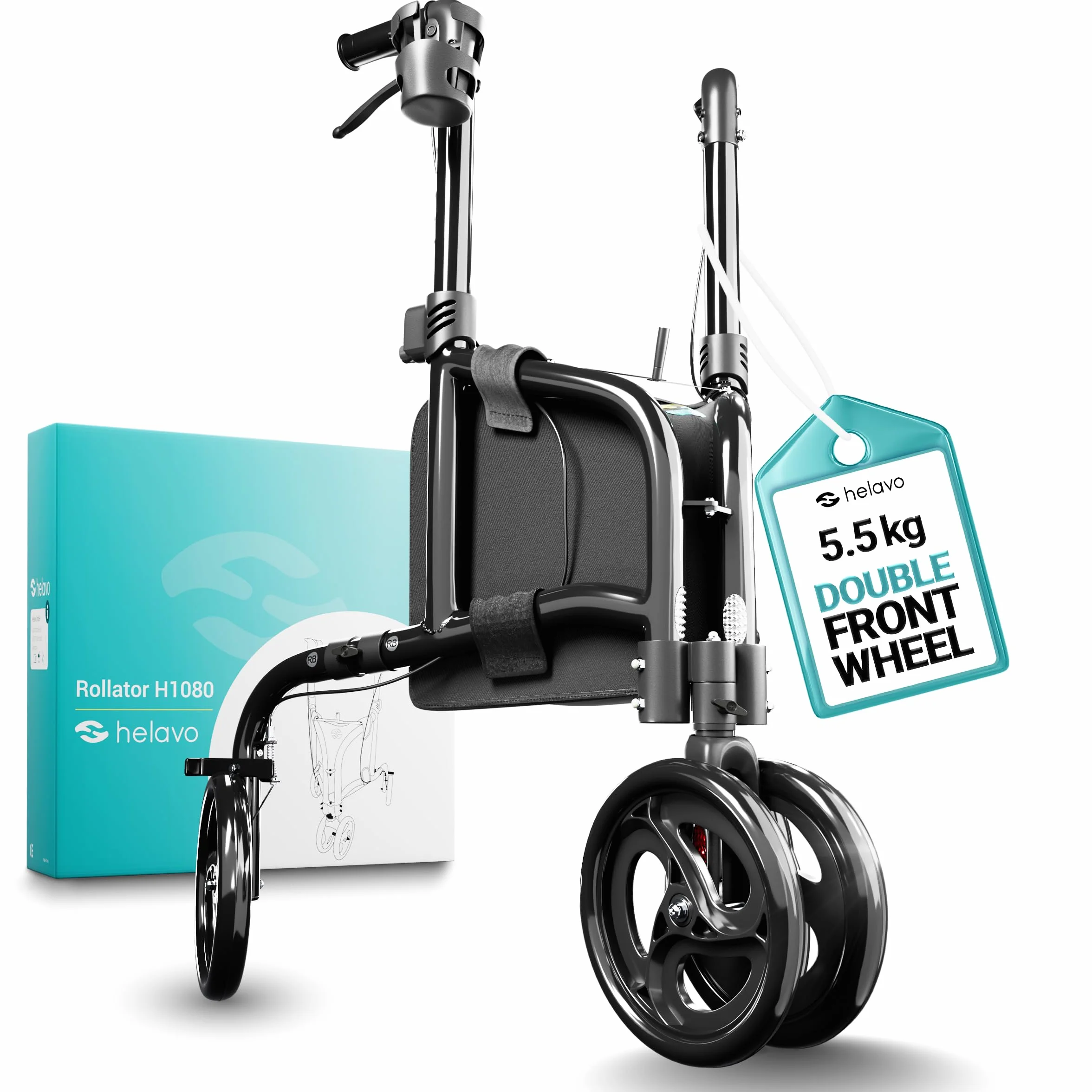 Helavo Roller 3-kołowy 5,5 kg Aluminiowy Płaski Wewnętrzny Wąski z Podwójnymi Przednimi Kołami