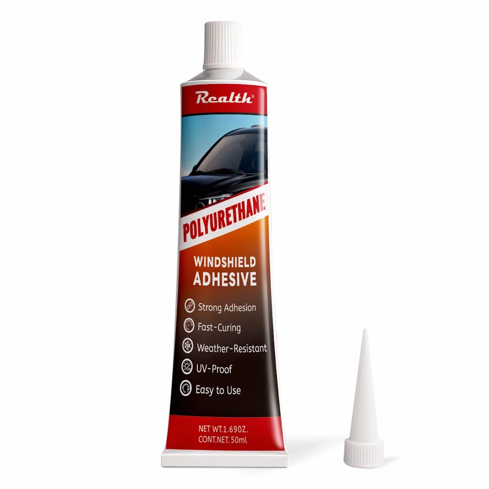 Realth Klej do Uszczelki Szyby Przedniej | Czarny klej do Szyby Samochodowej 50 ml | Szybkie utwardzanie | Odporne na ciepło | do samochodów ciężarowych Van Bus Klej Szklany