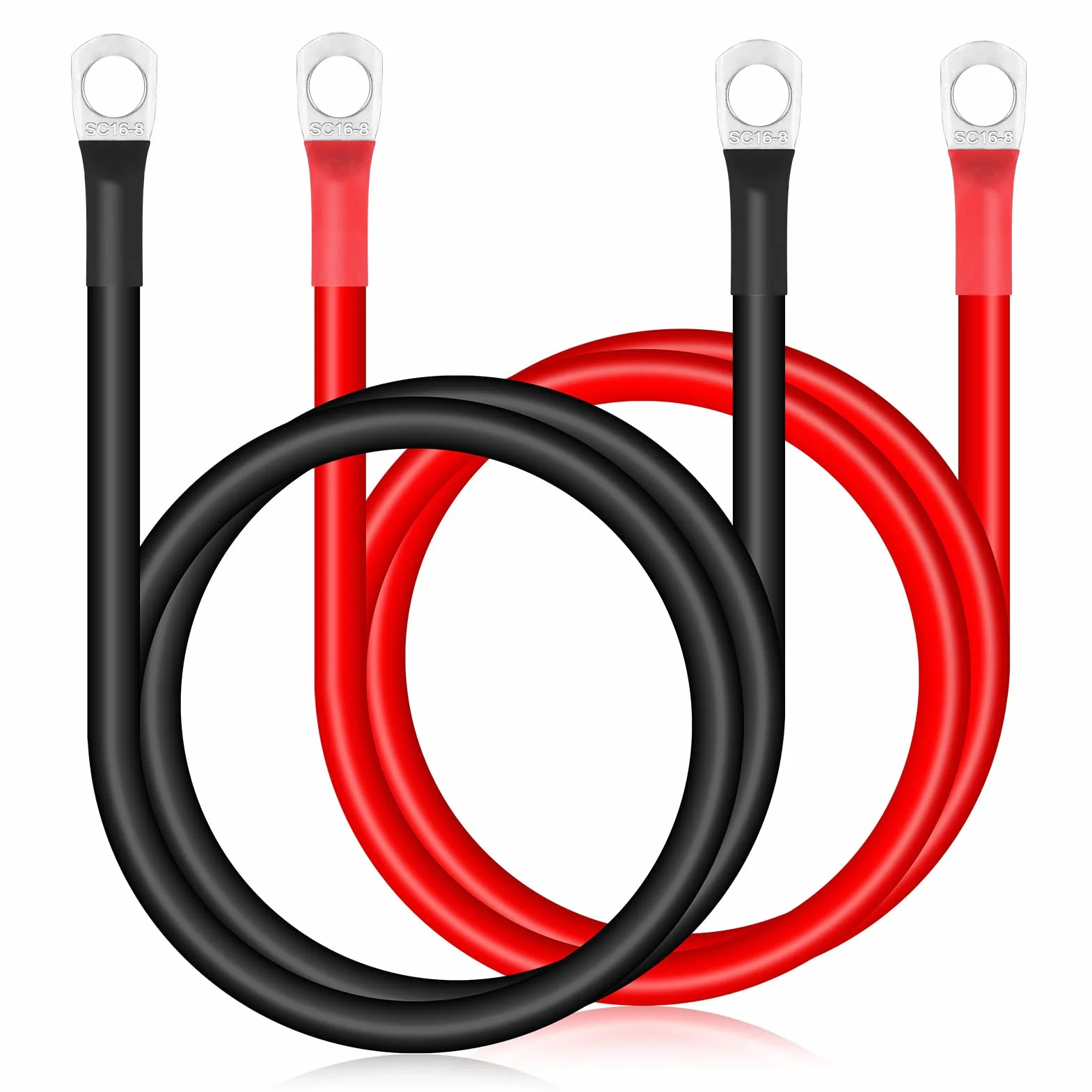 Zocipro 2 szt kabel do akumulatora 70 cm, 16 mm², kabel do akumulatora M8, 12 V, 5AWG, kabel do ładowania akumulatora z końcówkami pierścieniowymi M8, miedziany, elastyczny drut, do samochodów