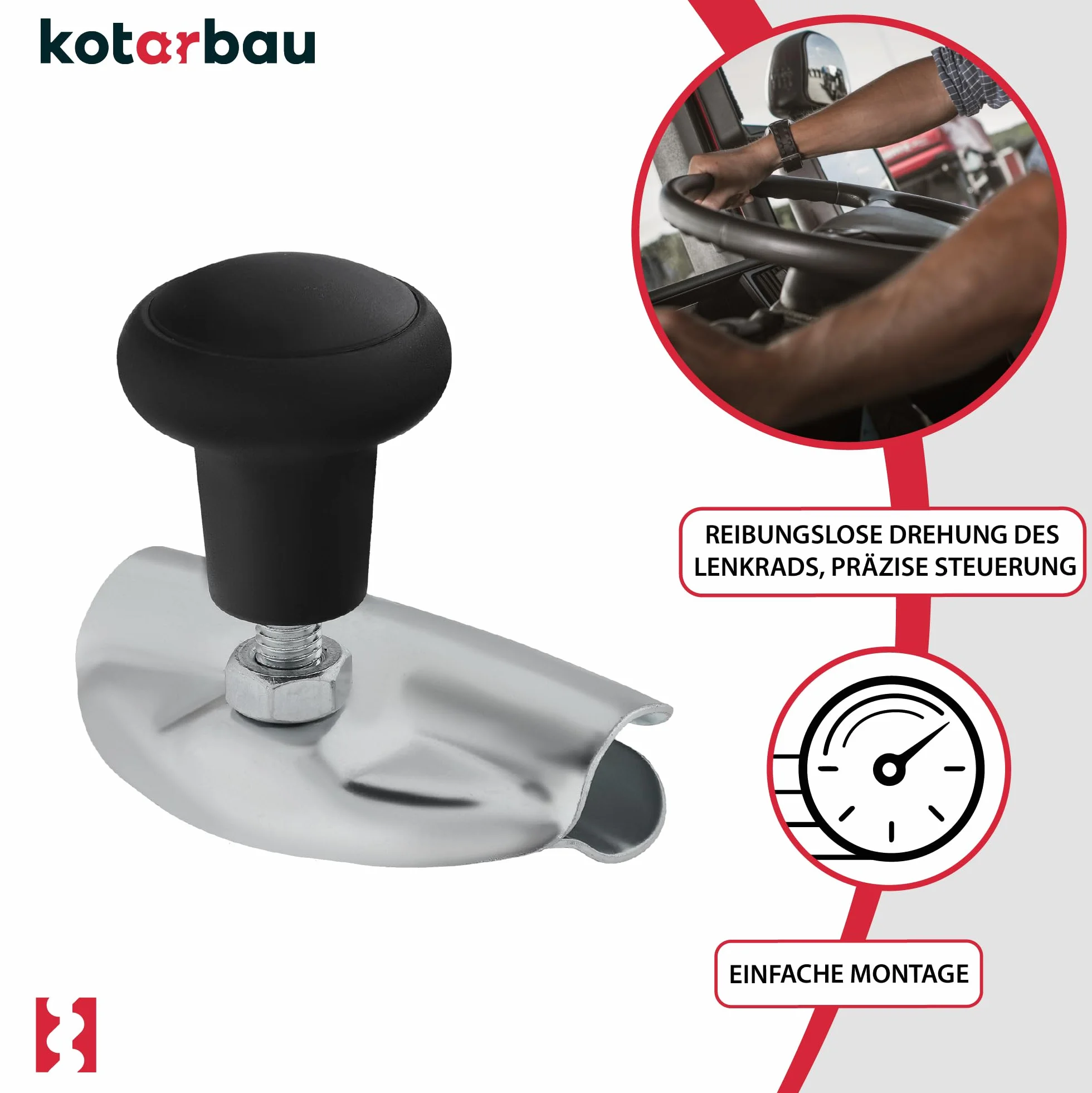 KOTARBAU® Gałka na Kierownicę - 5 cm - Kulka na Kierownicę - ⌀ 4,7 cm - Uchwyt do Traktora - Ciągnika - Maszyn - Uniwersalna