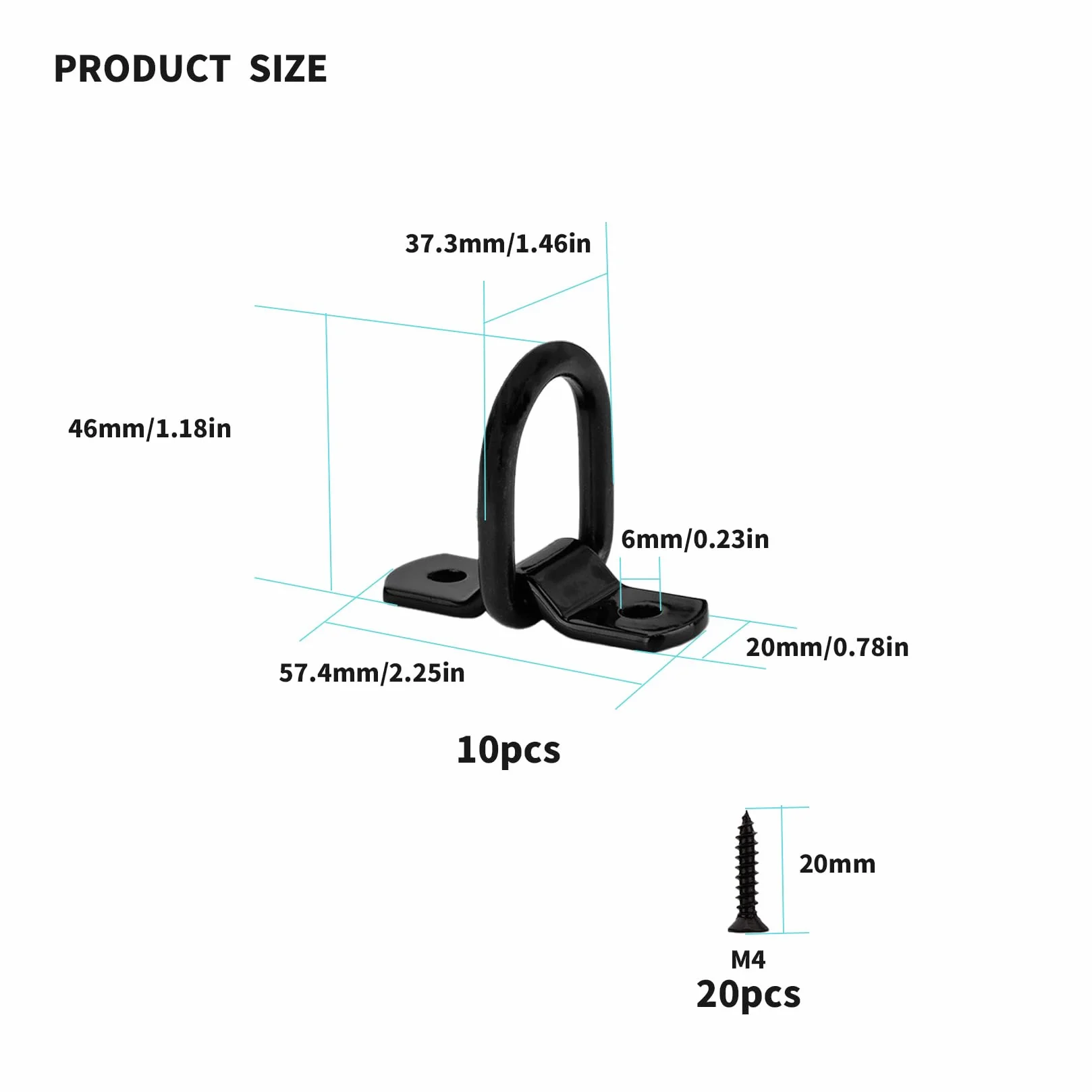 D-ringar Surringsöglor för släpvagnar, 10-pack, Tungt Surringshögtalare, Lastsäkerhetsringar Anhängare, Lastbilar, Personbilar, Kajak, Båt