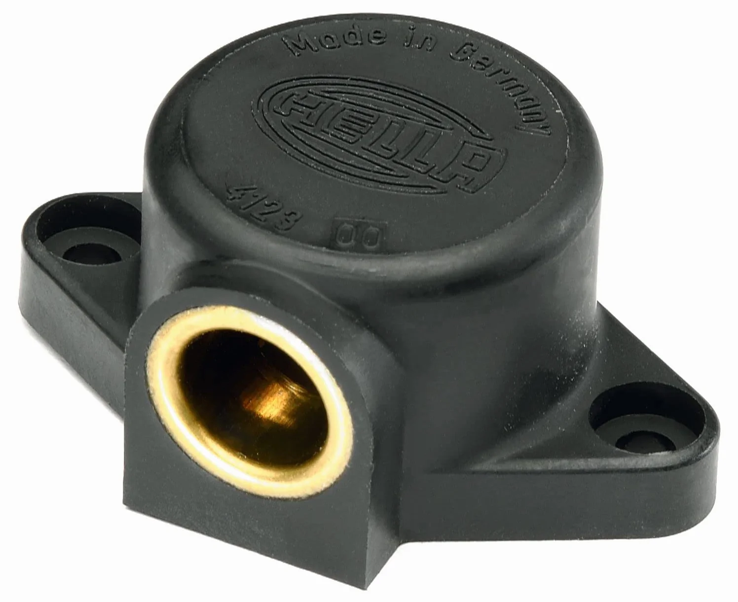 HELLA Gniazdo - 1-biegunowy - Połączenie śrubowe - Wtyczki: Styk śrubowy - czarny - DIN / ISO: 4165 - Blister - Ilość: 1 - 8JB 004 123-002