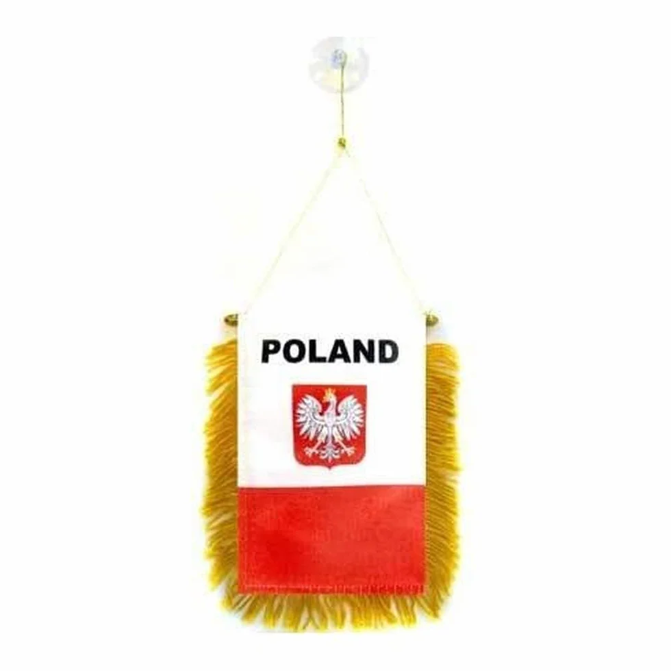 AZ FLAG Fanion Pologne avec Aigle 15 x 10 cm - Mini Drapeau polonais 10 x 15 cm spécial Voiture - Bannière Multicolore