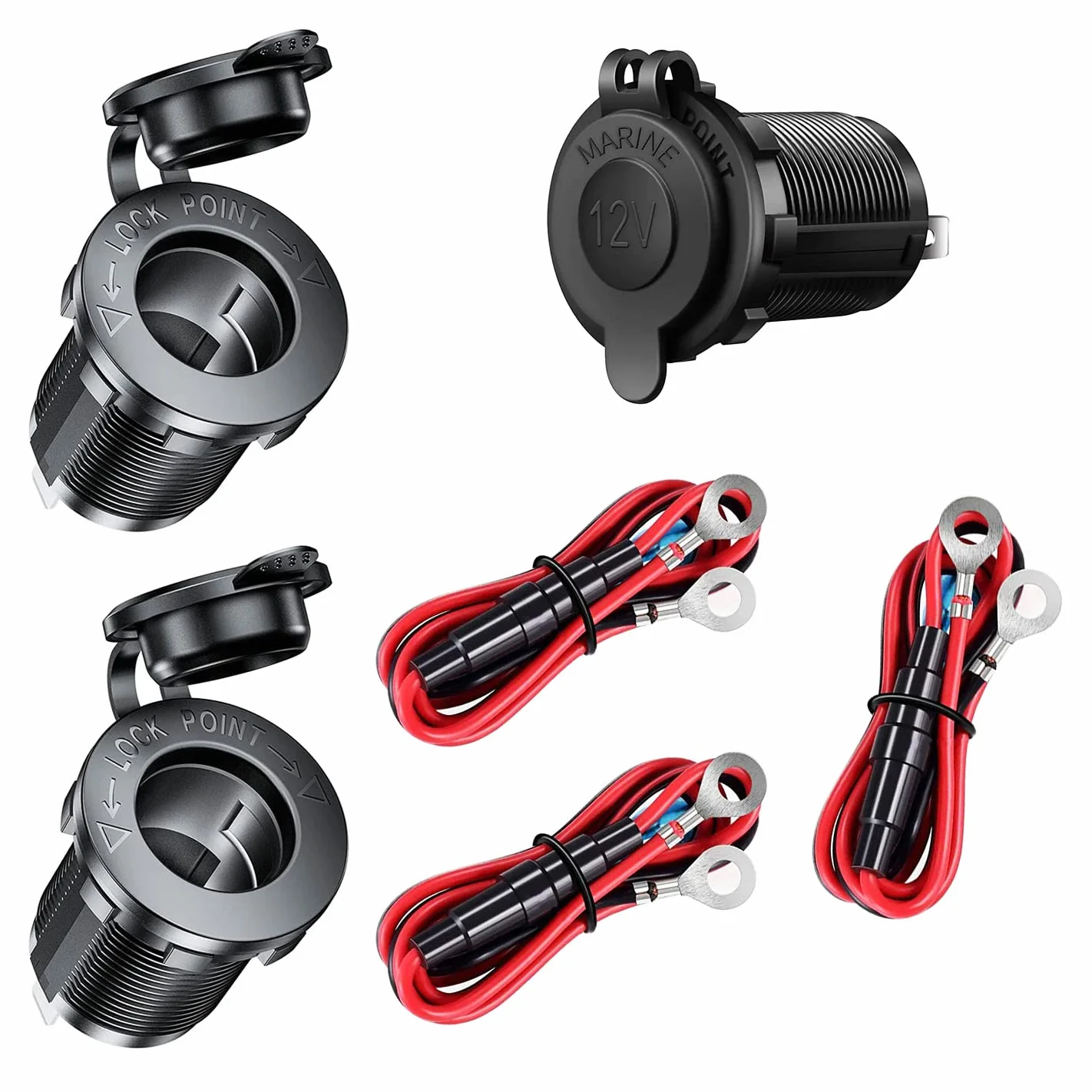 GTIWUNG Gniazdko do zapalniczki samochodowej, wodoszczelne, 12 V, 12 V/24 V, adapter do zapalniczki samochodowej z kablem przyłączeniowym 60 cm, 18 AWG, do łodzi, motocykla, samochodu, 3 sztuki