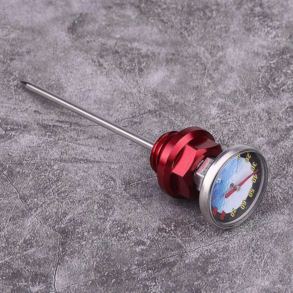 Dipstick do motocyklowego ze stopu aluminium wskaźnik poziomu Dipstick temperatura z termometrem do motocykla 125 cm³ (czerwony)