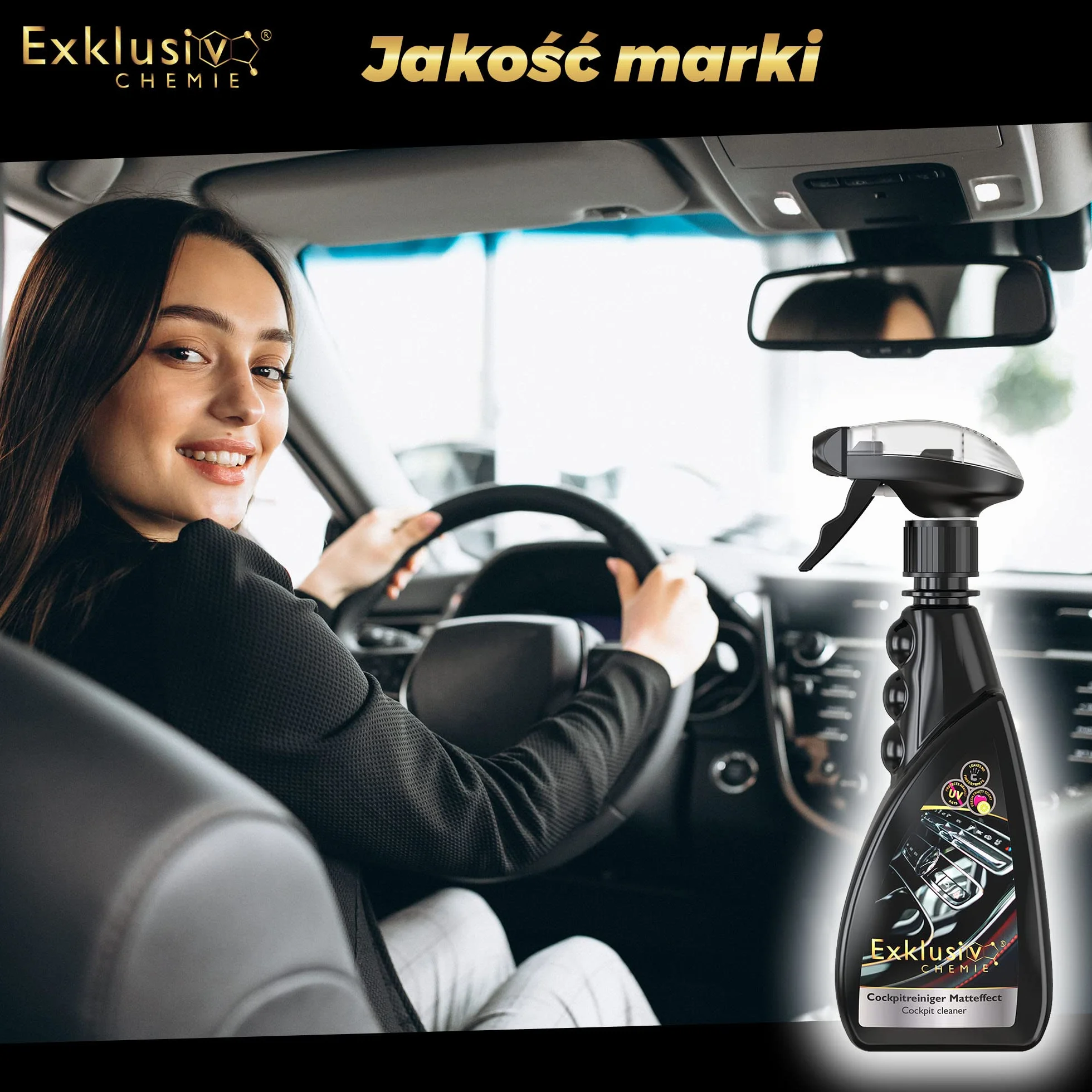 Exklusiv Chemie® Samochód do pielęgnacji kokpitu | Czyści i pielęgnuje deskę rozdzielczą i plastikowe powierzchnie | Wnętrze do pielęgnacji samochodu | Środek do czyszczenia tapicerki | Leczenie samochodów | 500 ml