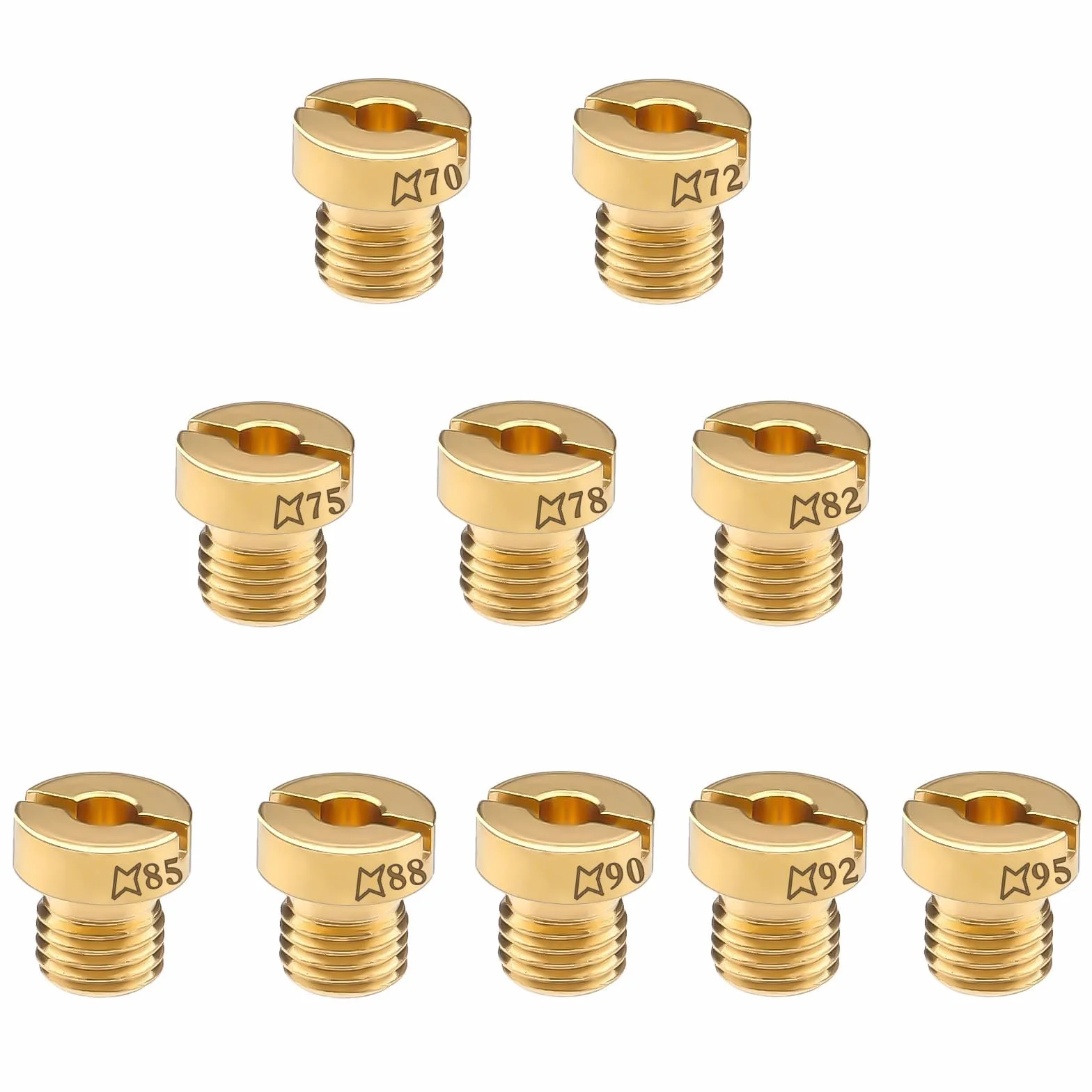 10 sztuk dysz gaźnika M6, komplet dysz głównych, zestaw dysz gaźnika (70-95) 70, 72, 75, 78, 82, 85, 88, 90, 92, 95, dysze gazowe do grilla gazowego, skuterów, motocykli, skuterów przełączalnych