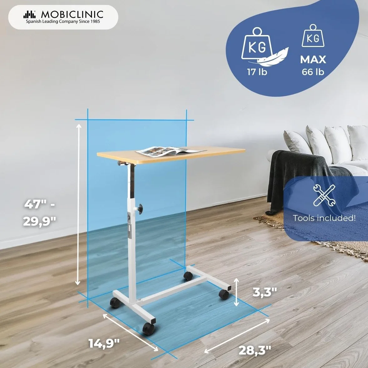 Mobiclinic Stolik pomocniczy regulowany light drewno plateau