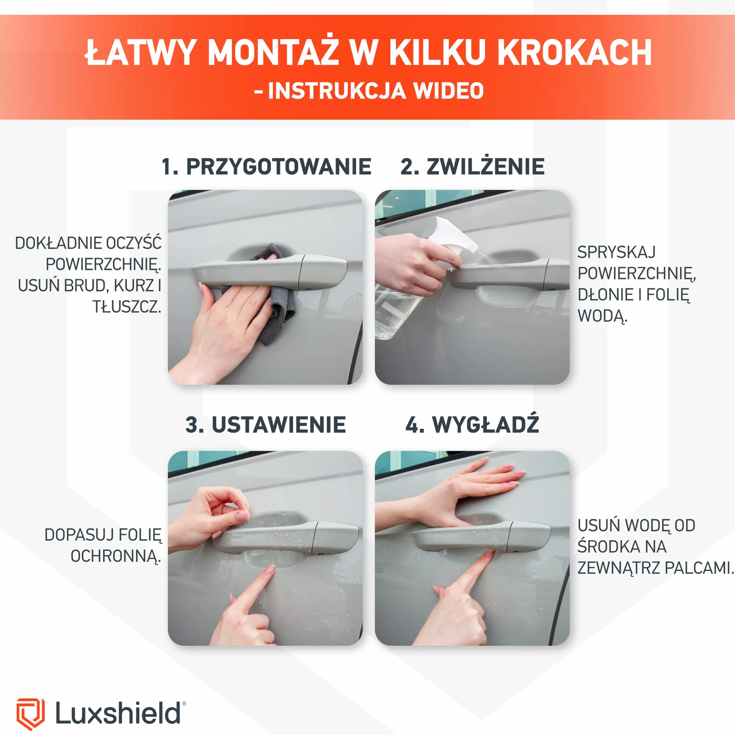Luxshield folia ochronna na klamki kompatybilny z Ford Kuga 3 (III) ST-Line & Vignale I 2019-2026 - ochrona przed zarysowaniami, folia ochronna na lakier – przezroczysta błyszcząca