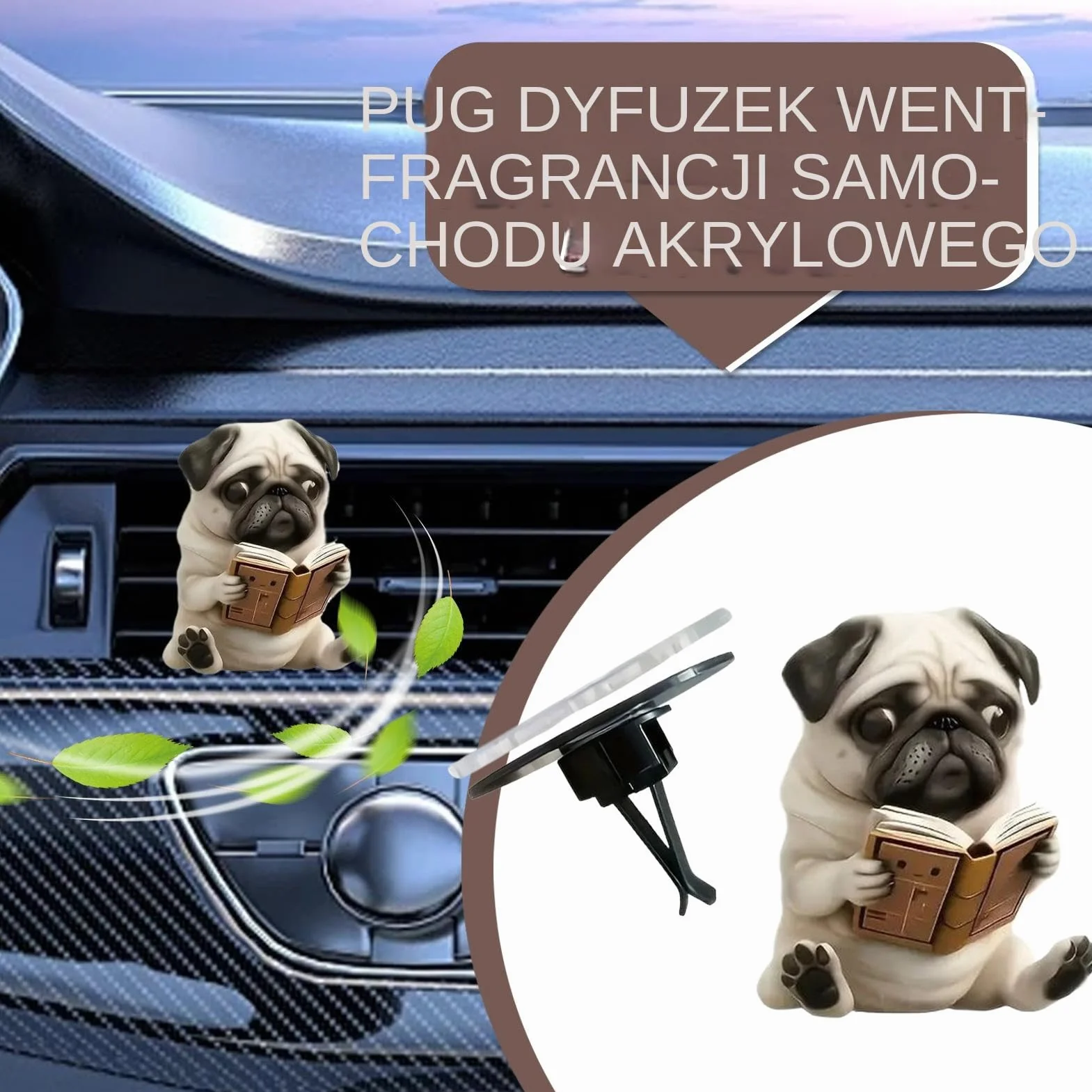 Dyfuzor Zapachu do Samochodu - Uroczy Pies 2D Akrylowy Neutralizator Zapachu